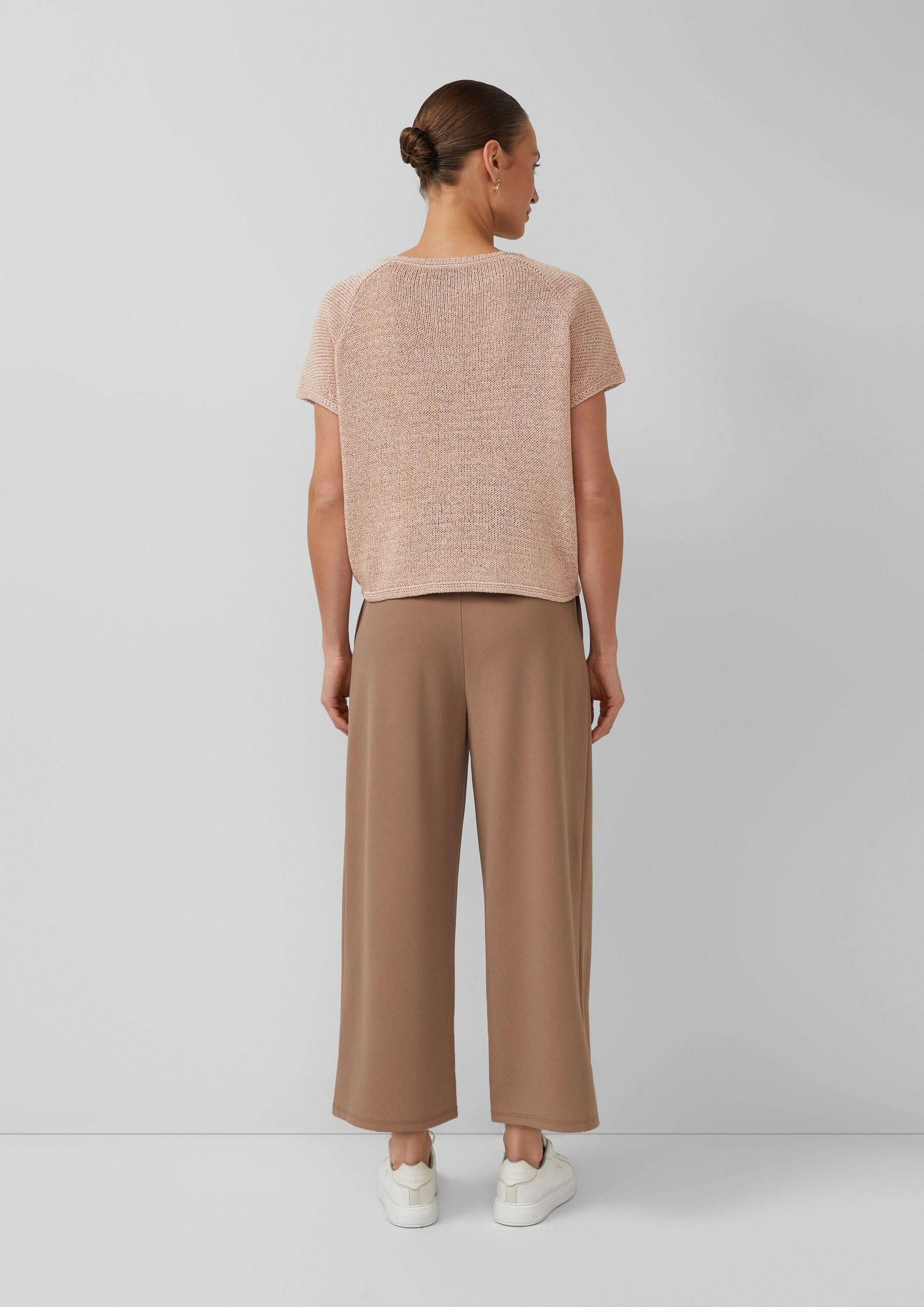 s.Oliver Kurzarmpullover Strickpullover Strickpullover im Relaxed Fit mit U-Boot-Ausschnitt