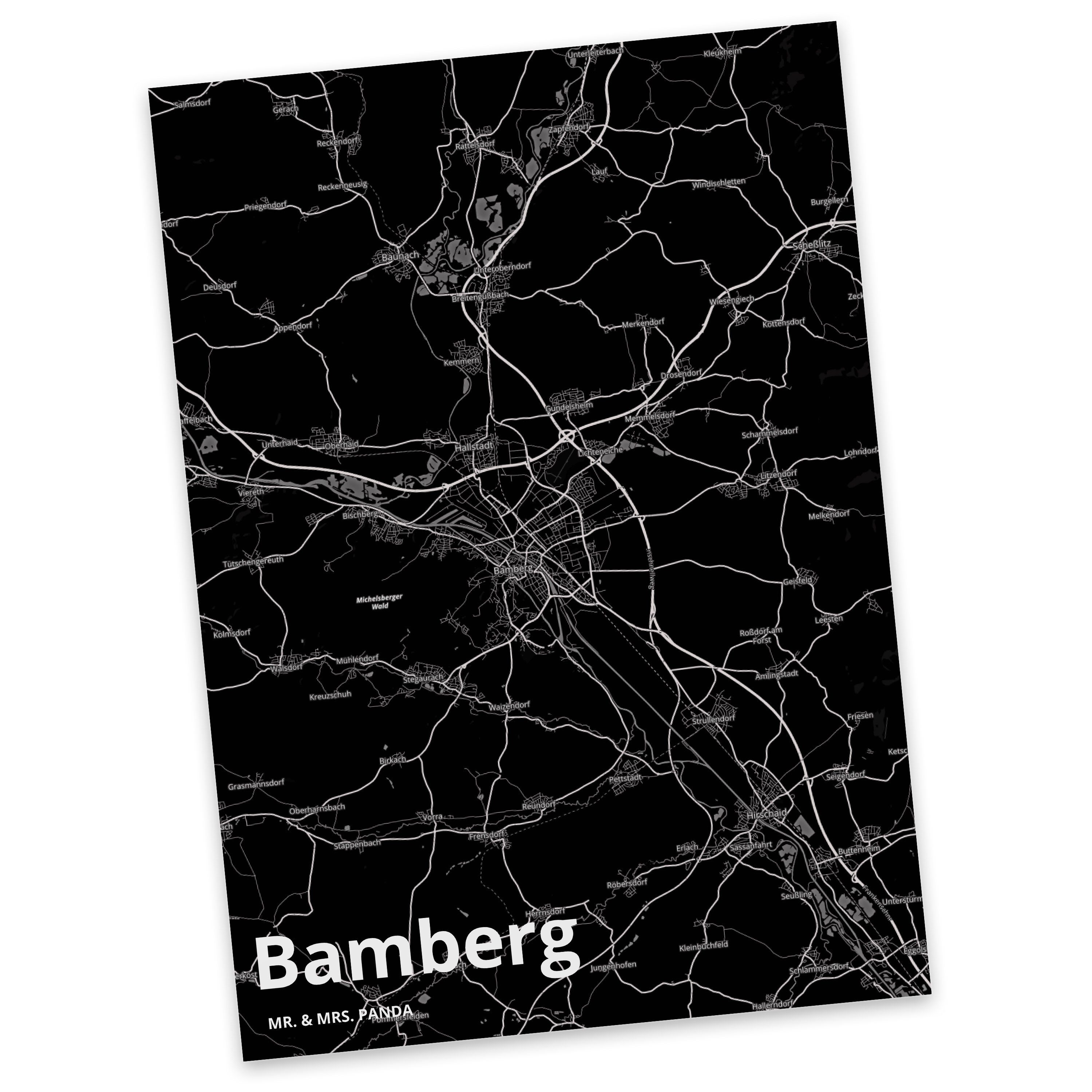 Mr. & Mrs. Panda Postkarte Bamberg - Geschenk, Stadt Dorf Karte Landkarte Map Stadtplan, Städte