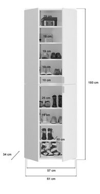xonox.home Kompaktgarderobe ProjektX (Garderobe und Schuhschrank in weiß Hochglanz, 122 x 193 cm) variable Inneneinteilung