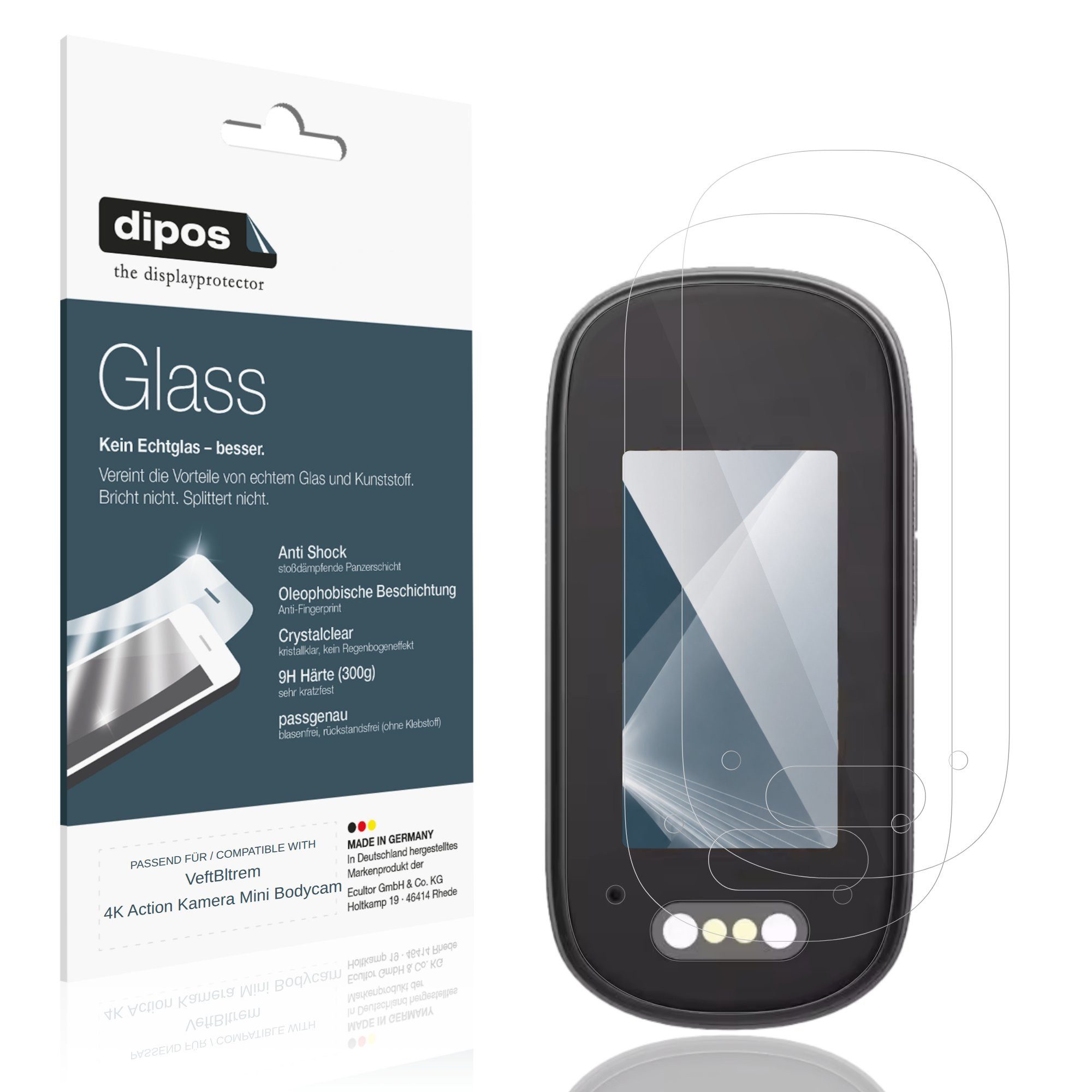 dipos Displayschutzfolie Schutzfolie für VeftBltrem 4K Action Kamera Mini Bodycam, 2 Stück, Displayschutz Schutz Folie Made in Germany