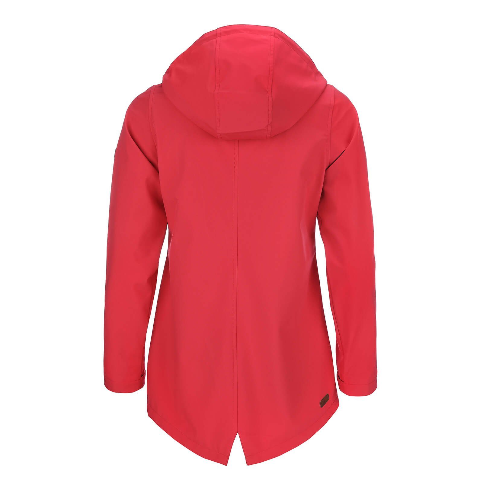 modAS Softshelljacke Damen Softshell-Mantel Unifarben Kapuze Jacke - Regenjacke Outdoor mit rot