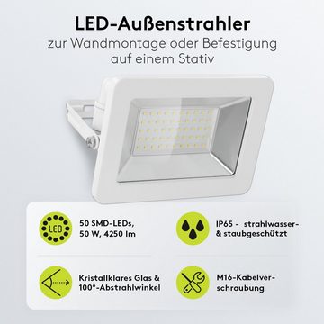 Goobay LED Flutlichtstrahler LED Außenstrahler 50 W Scheinwerfer, LED fest integriert, Neutralweiß, 4000 K / 4250 lm / M16 Kabelverschraubung / Weiß