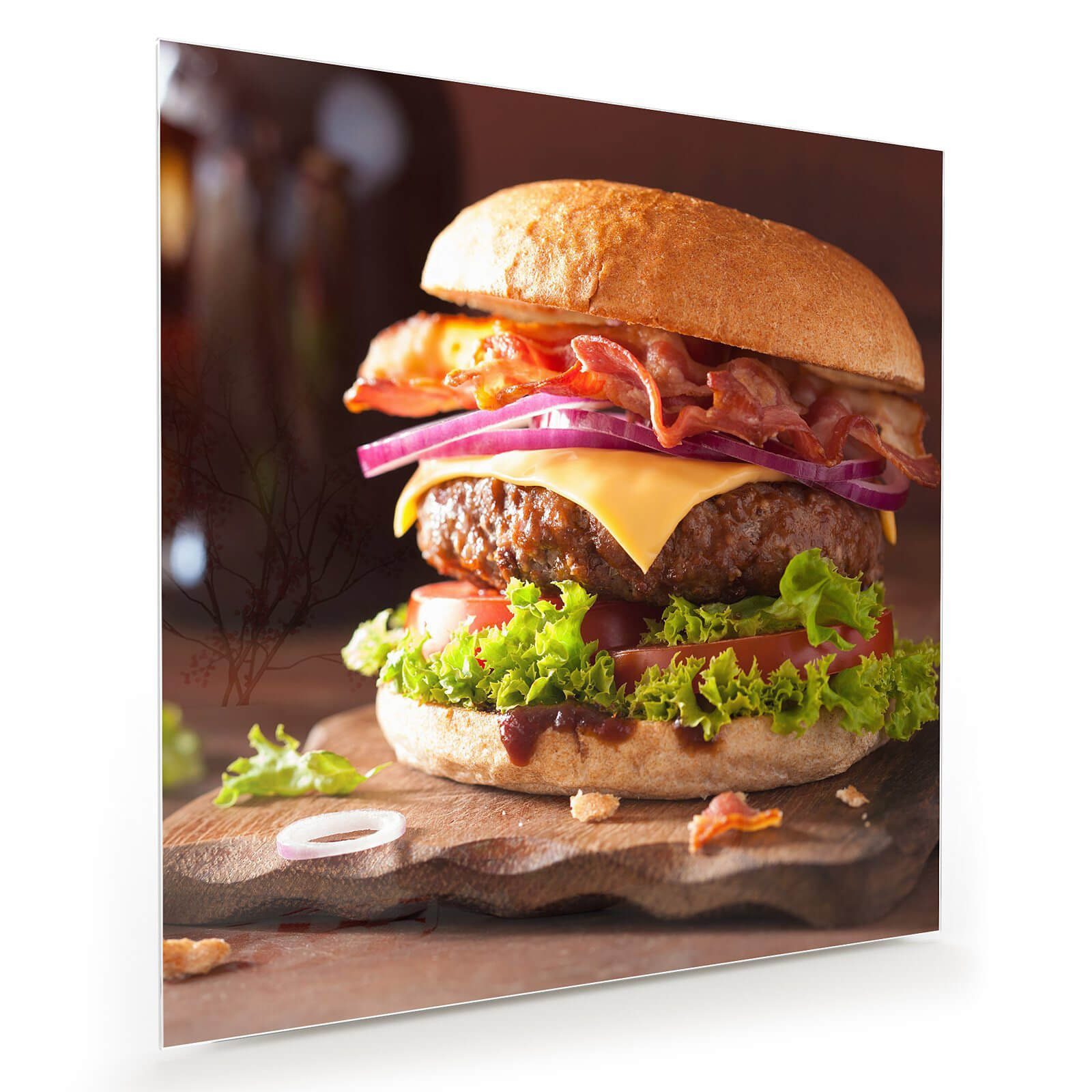 ᐅ Primedeco Glasbild Wandbild Quadratisch Ein Riesenburger mit ...