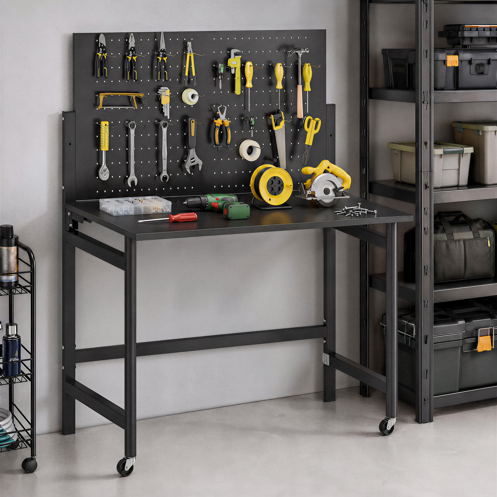 HOMCOM Werkbank, (Set, 1-tlg), Klappbar mit Lochwand und Rollen