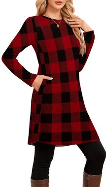 AFAZ New Trading UG Sweatkleid Pullover-Kleider für Damen, Winter, langärmelig, Kausale Knöpfe seitliches Tunika-Pullover-Kleid mit Taschen