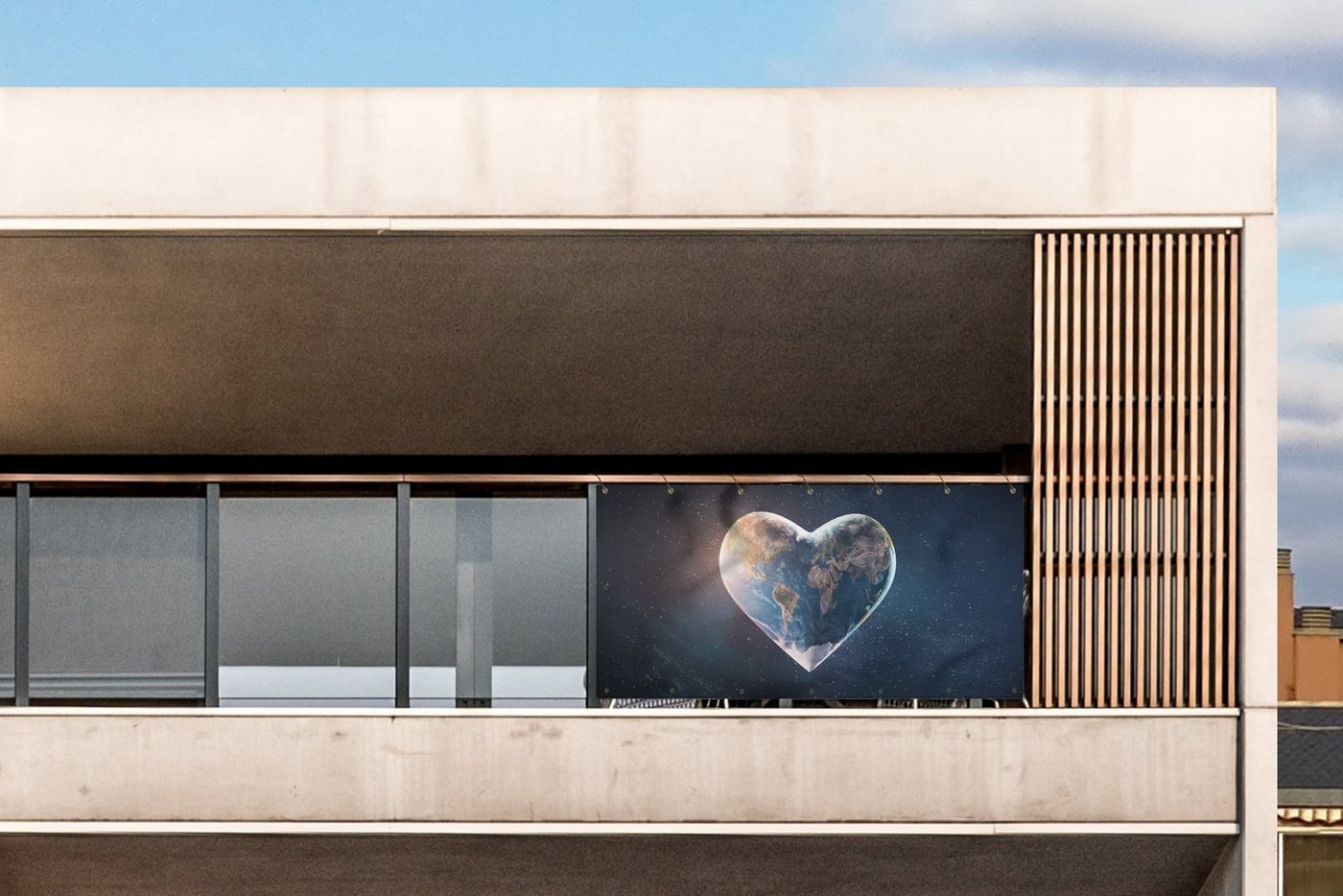 Thumbnail - MuchoWow Balkonsichtschutz Globus - Herz - Raum (1-St) Balkon Sichtschutz 90x200, Windschutz für Zaun PVC, 200x90 cm