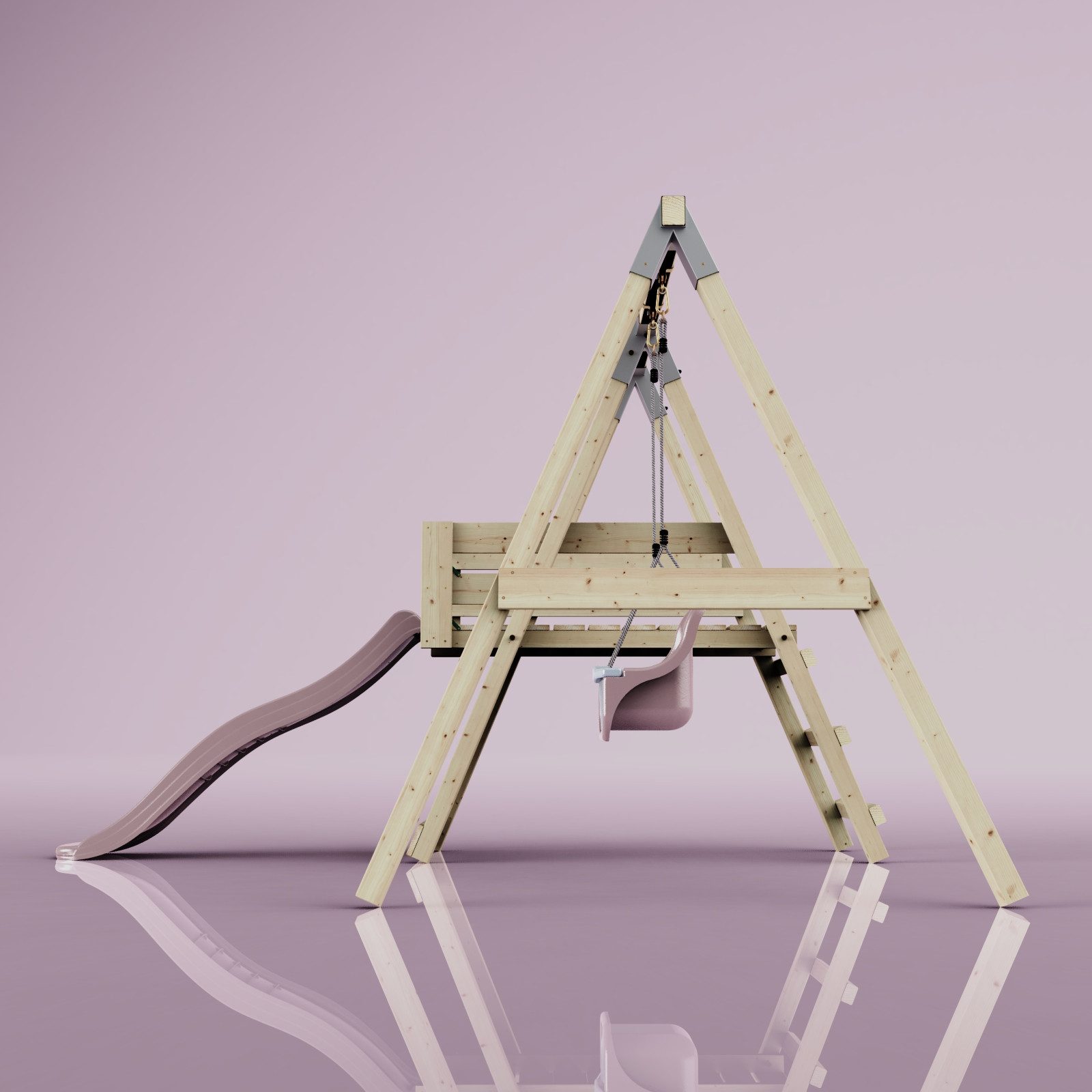 OutdoorToys Schaukelkombination Schaukel Rotfuchs, aus Holz mit Rutsche, in Altrosa