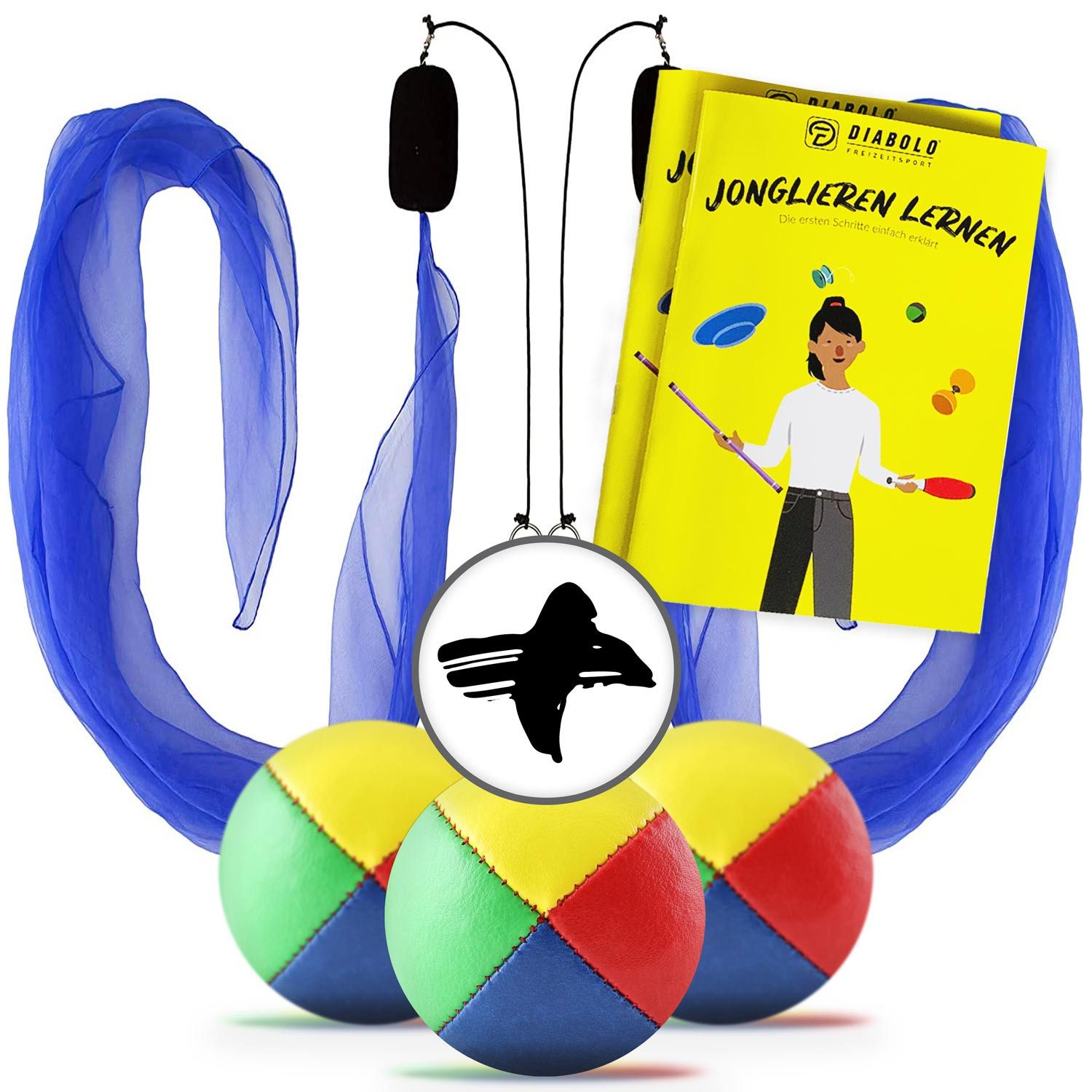 Diabolo Freizeitsport Spielball Jonglierset 3er Set Bälle und Leucht Pois (blau)