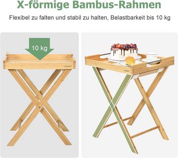 KOMFOTTEU Beistelltisch Nachttisch, aus Bambus, mit Serviertablett & Edelstahlgriffe