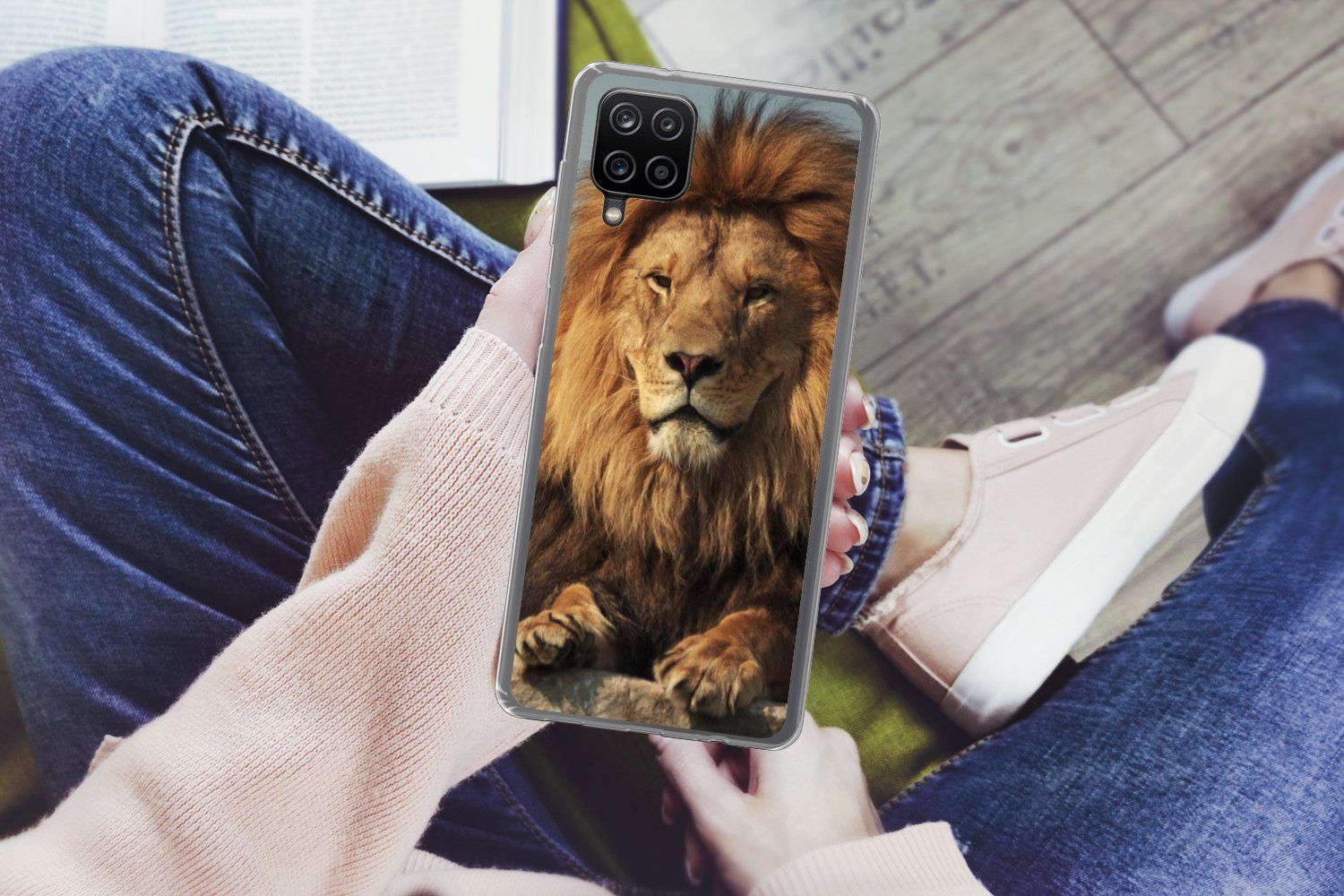MuchoWow Handyhülle für Samsung Galaxy A12 Löwe - Felsen - Porträt, Smartphone-Bumper, Print, Handy Schutzhülle Dünn