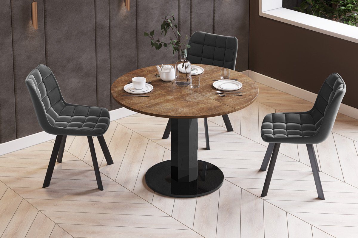 designimpex Esstisch Design Esstisch Tisch HES-111 rund oval Hochglanz ausziehbar 100-148cm Rostoptik matt Schwarz hochglanz