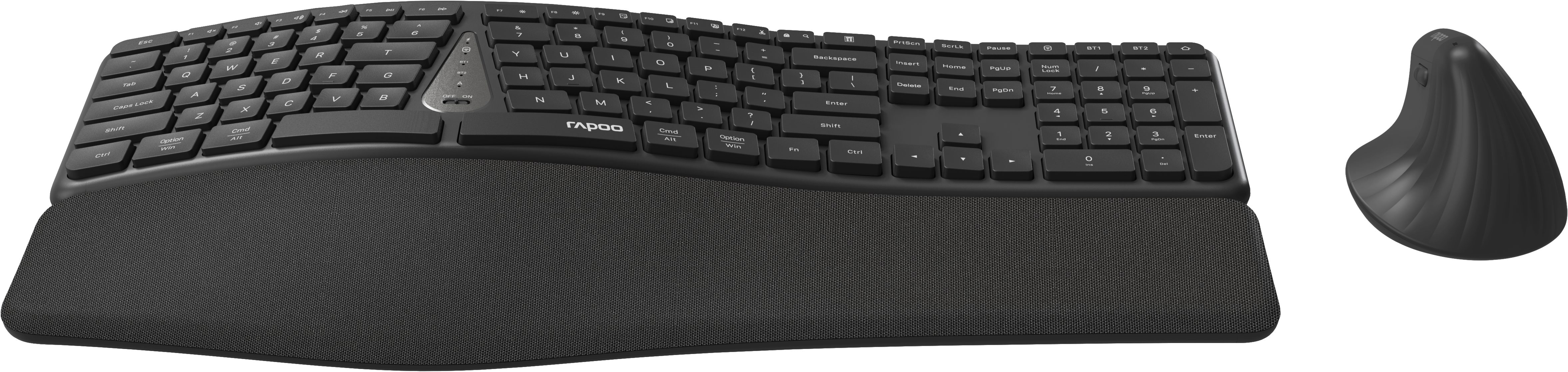 Rapoo 8810ME - DE Dark Grey Wireless Combo, Ergonomisches, Curved Tastatur- und Maus-Set, Flexibel & komfortabel für Büro & Zuhause