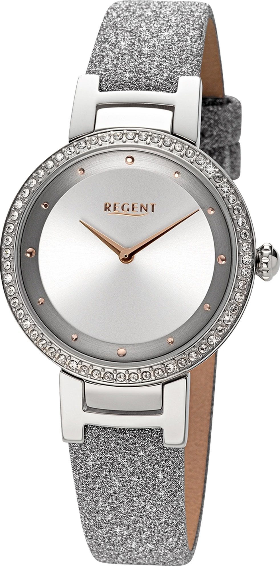 Quarzuhr extra Damen groß Lederarmband Analog, 33mm), Regent rund, Armbanduhr Regent Damen Armbanduhr (ca.