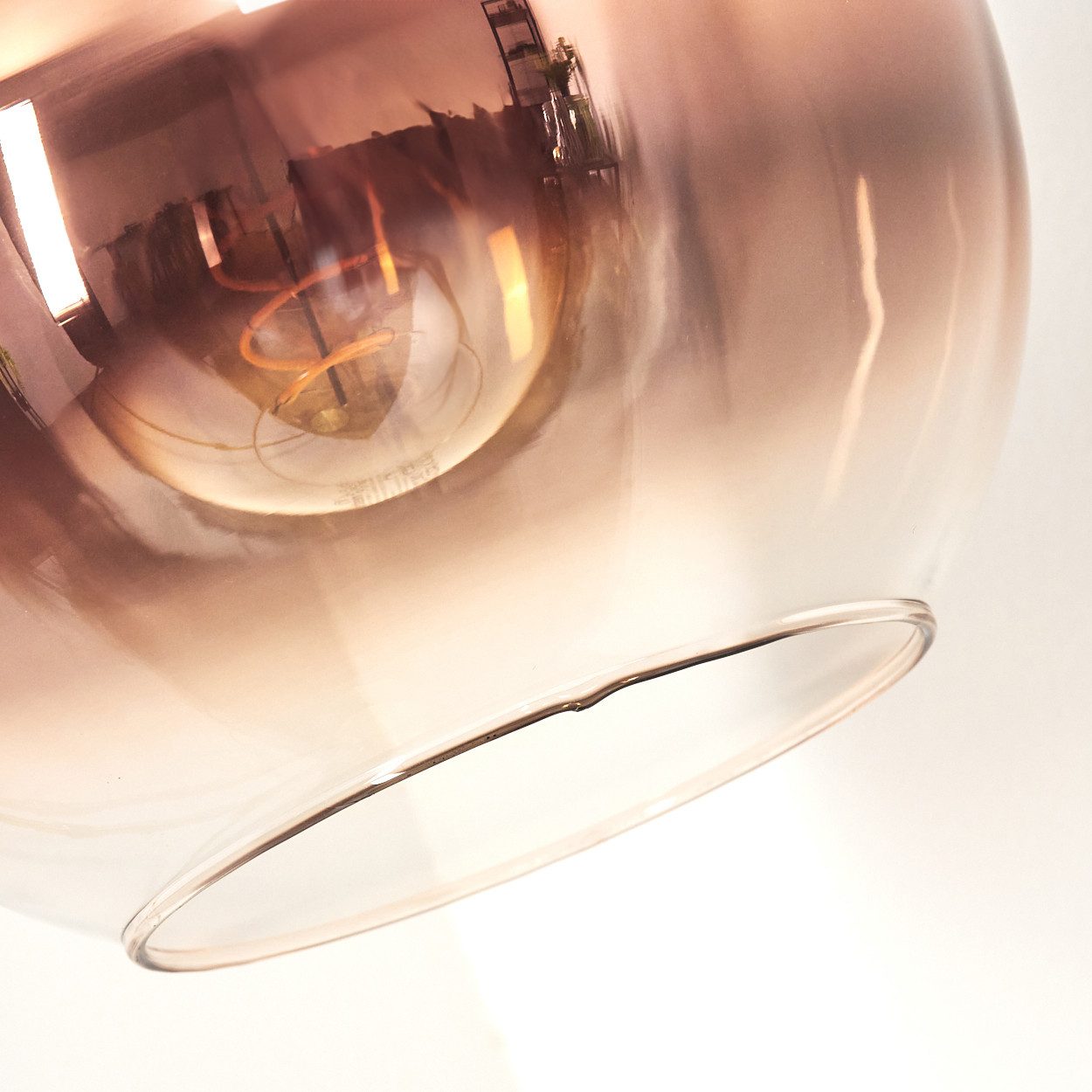 hofstein Bogenlampe Stehlampe aus Metall/Glas in Messing-/Kupferfarben/Klar, ohne Leuchtmittel, Retro/Industrial-Design mit Glasschirm (25cm), Fußschalter, 1 x E27