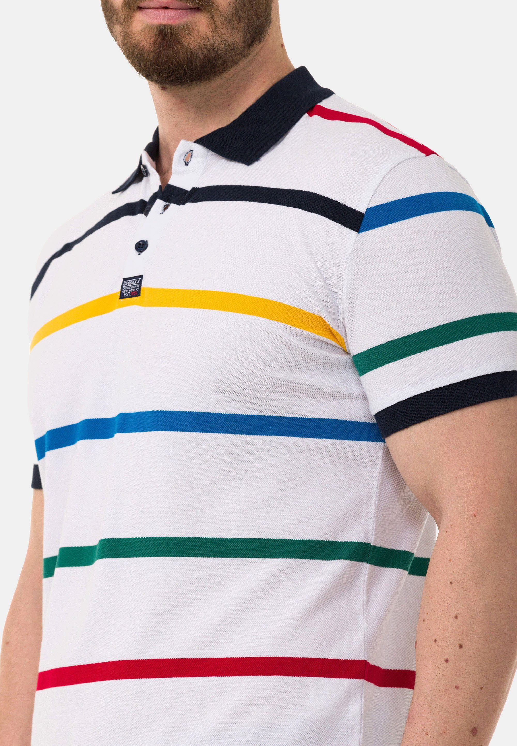 mit Cipo Poloshirt & weiß farbenfrohem Streifen-Design Baxx