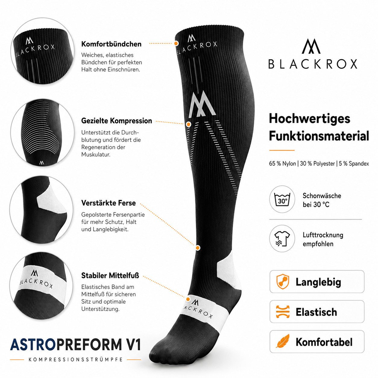 BLACKROX Kompressionsstrümpfe [Vergleichssieger 2026] Astropreform V1, Gr. S-XXL, Damen und Herren – Bild 5 von 5