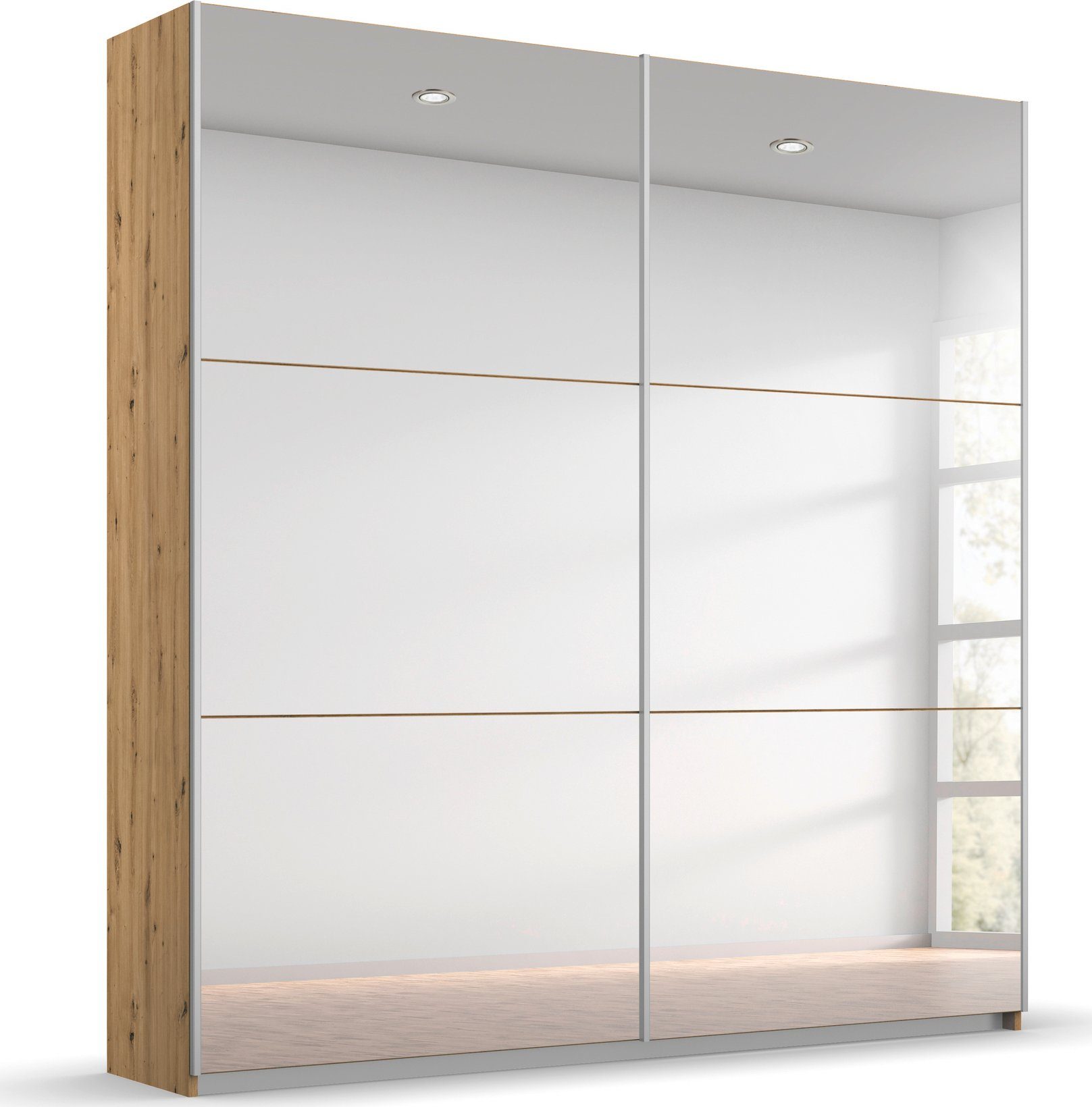 rauch Schwebetürenschrank Kleiderschrank Schrank Garderobe REFLECT inkl. praktischer Innenausstattung mit 2 Stoffboxen MADE IN GERMANY