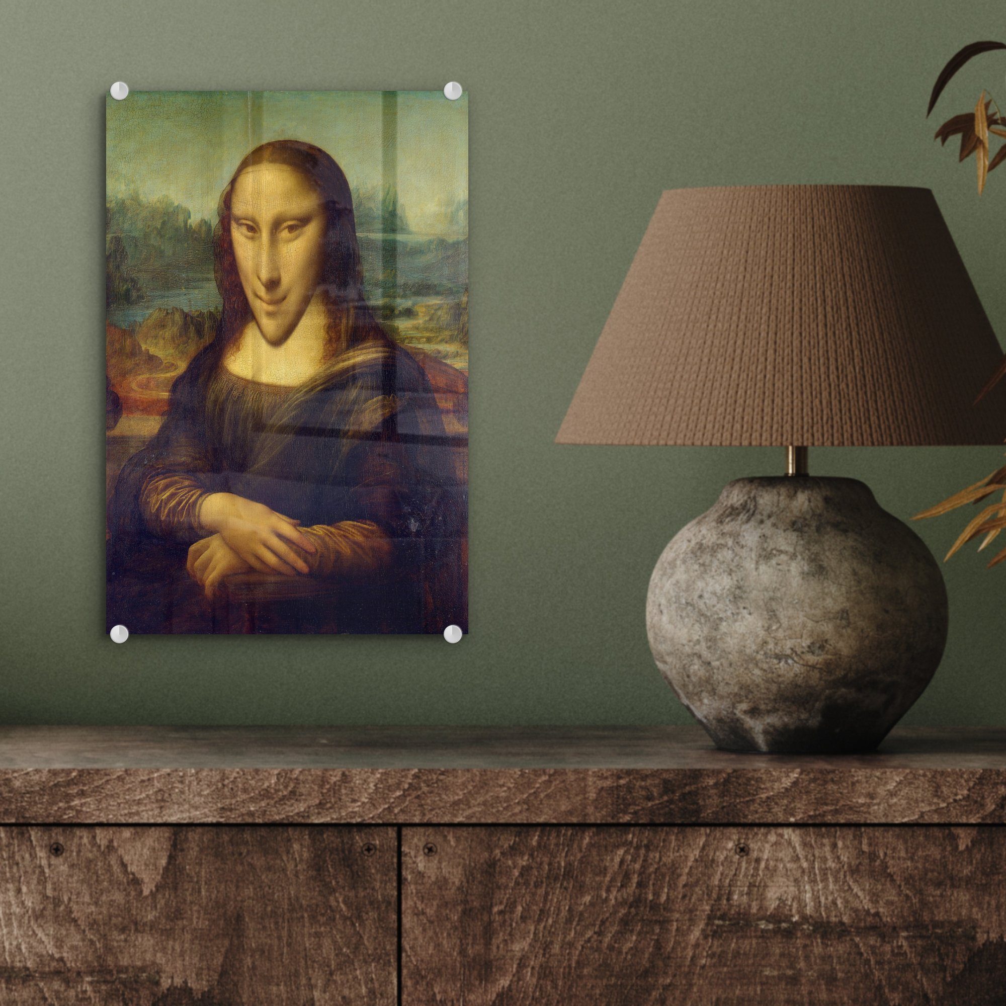 MuchoWow Acrylglasbild Mona Lisa - Bilder - Glas - auf Vinci Wandbild Wanddekoration - Glasbilder Leonardo auf da Foto Glas St), bunt (1 Karikatur, 