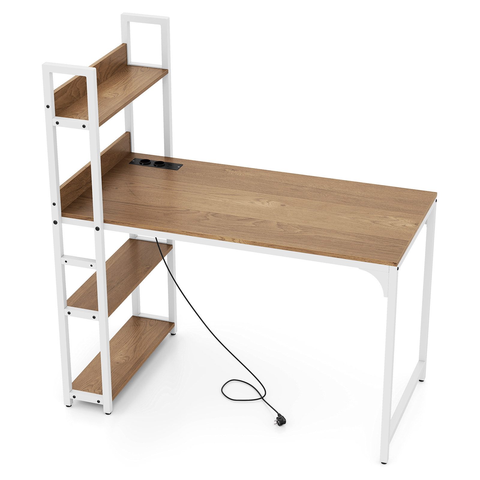 COSTWAY Schreibtisch, mit Ladestation, Regal-Schreibtisch 120x65cm, Metall günstig online kaufen