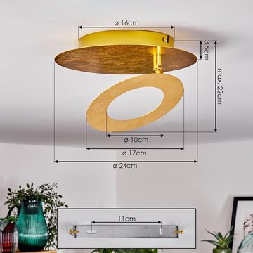 hofstein Deckenleuchte moderne Deckenlampe aus Metall in Goldfarben, LED fest integriert, 3000 Kelvin, mit verstellbarem Schirm und Lichteffekt, LED 8 Watt, 550 Lumen