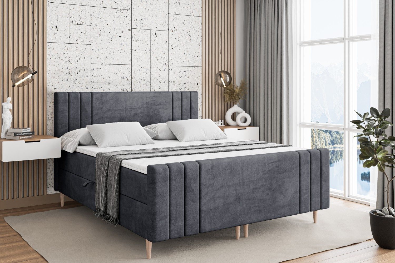 ALTDECOR Boxbett IDRIKO-F-Z (Multipocket-Matratze H4, H3 Matratze Bonellfederung, Topper, Kopfteil)