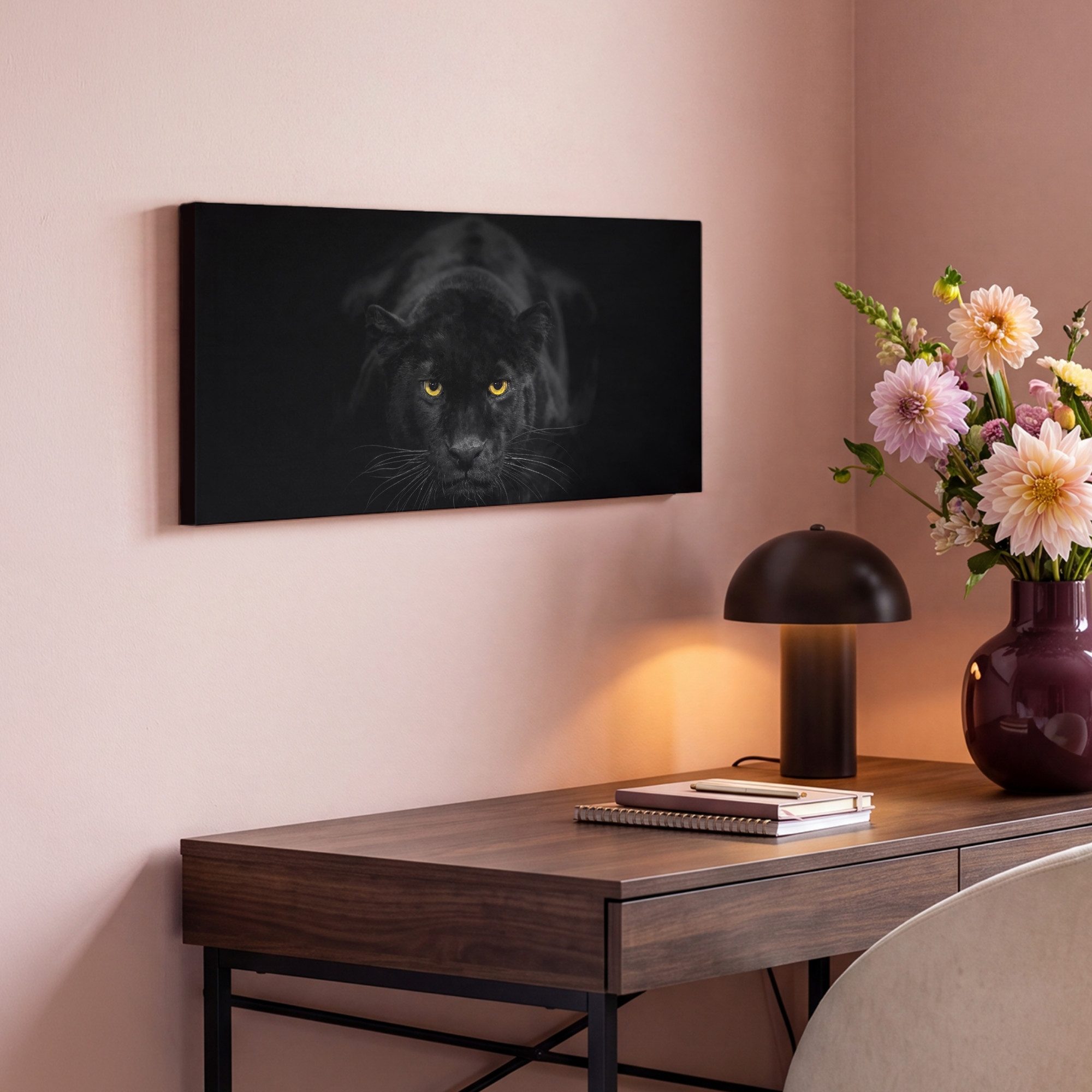 OneMillionCanvasses® Leinwandbild Panorama Panther - Tiere - Schwarz - Augen, Fotodruck (1 St), Leinwand Bilder für Wohnzimmer Schlafzimmer 60x30 cm – Bild 4 von 5