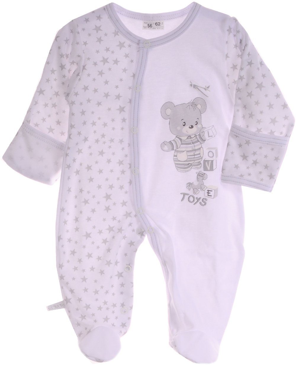 La Bortini Strampler Strampler Overall mit Kratzschutz Baby Schlafanzug 44 - 86 in Weiß