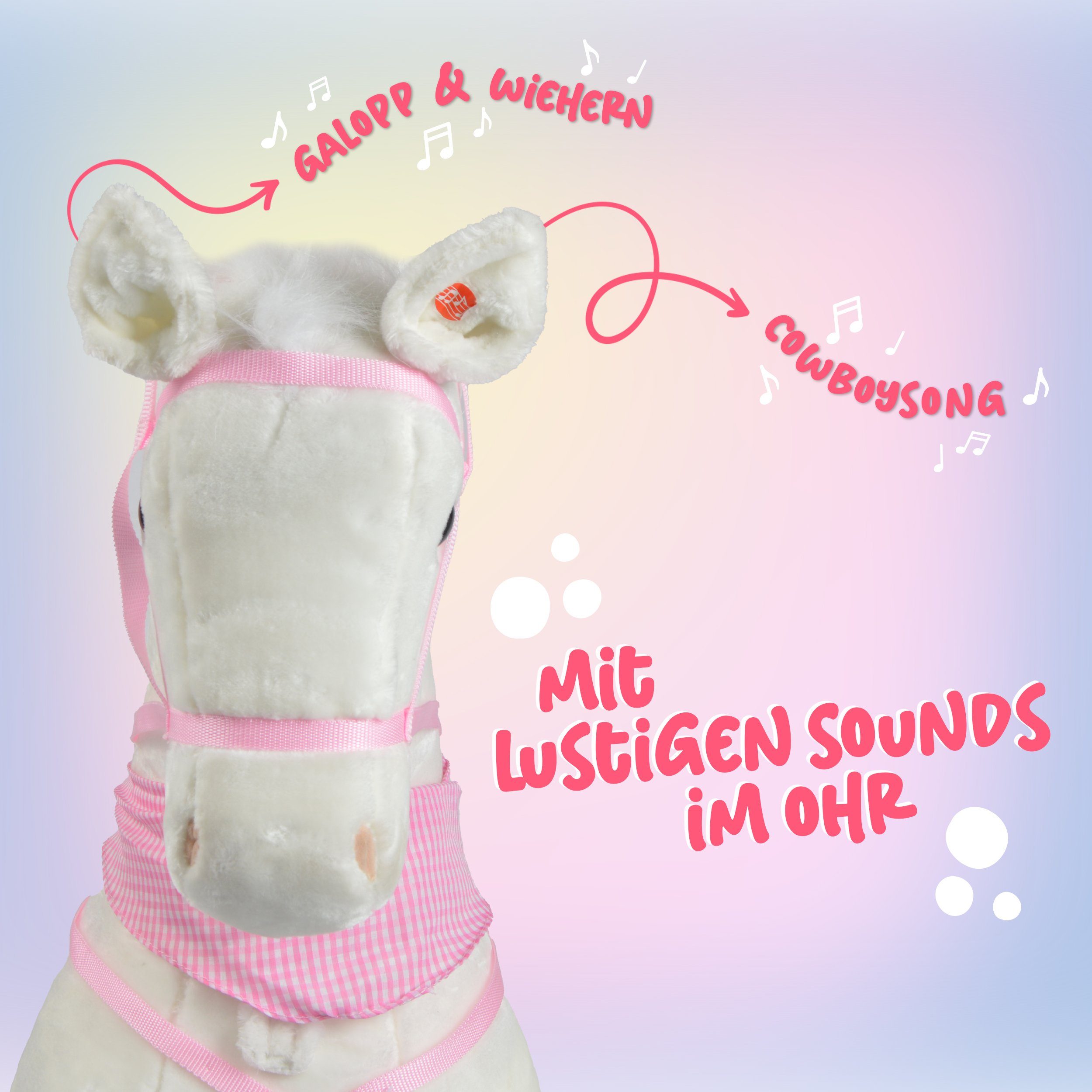 Pink Papaya Stehpferd Giant XXL 125 cm Kinder Stehpferd zum Reiten Plüschpferd, Fast lebensgroßes Spielpferd mit Sounds bis 100kg belastbar