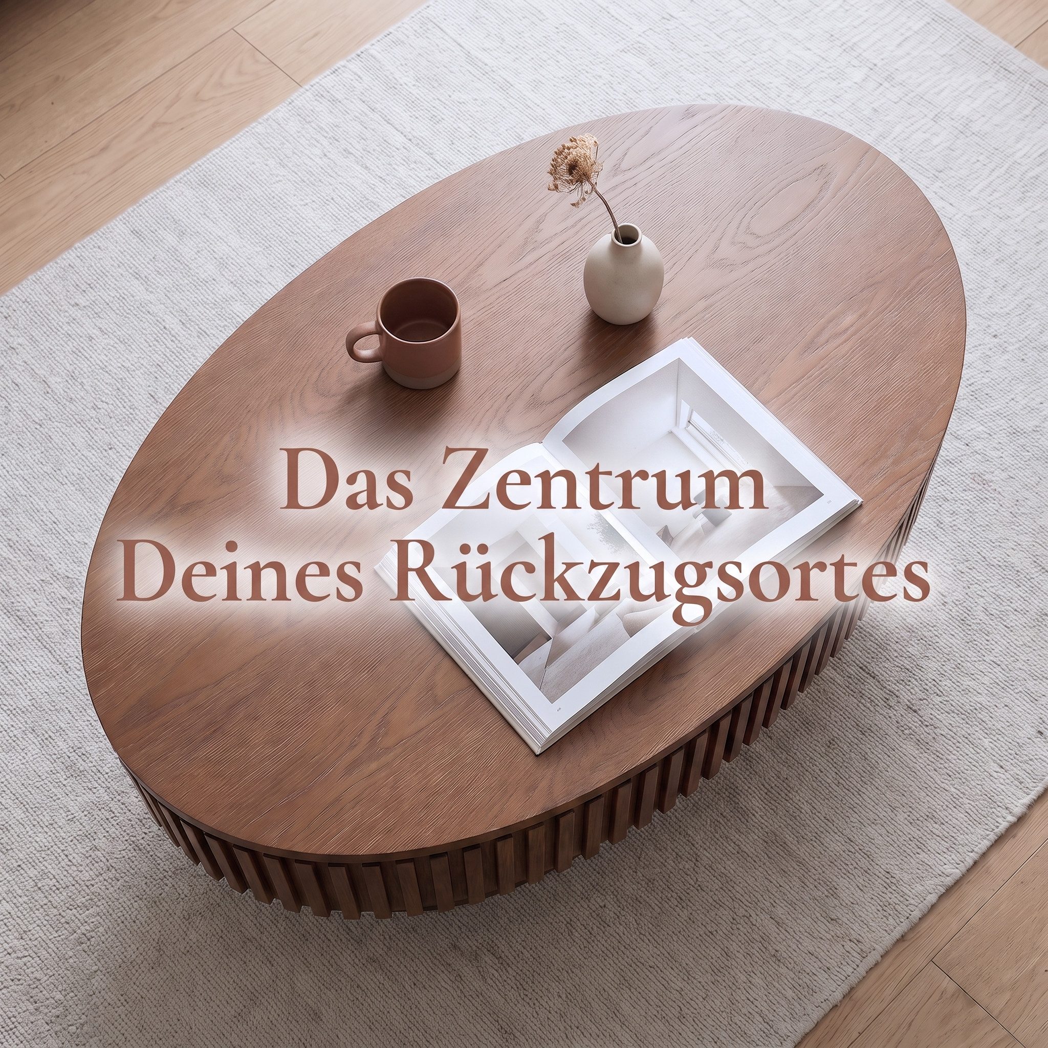 Celya Couchtisch 98 cm Ovaler Cocktailtisch mit verstecktem Stauraum (aus Massivholzfurnier, einfache Montage in 5 Minuten) – Bild 4 von 5