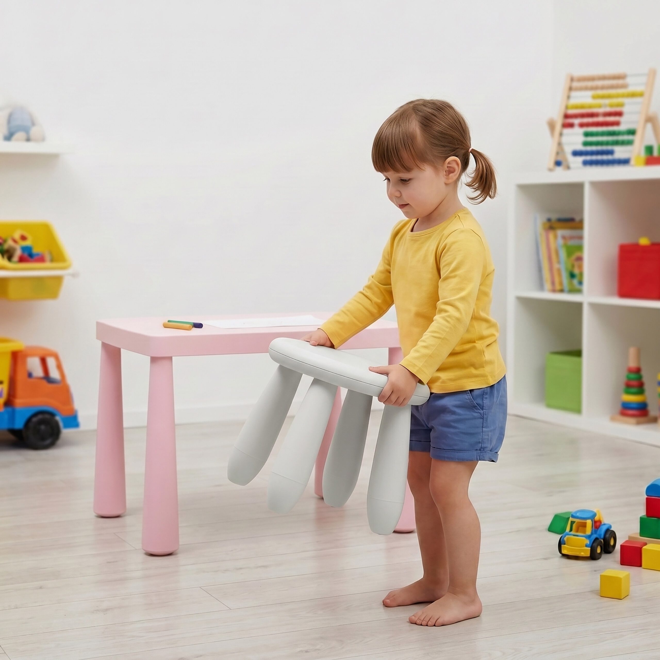 relaxdays Kinderhocker Sitzhocker für Kleinkinder (1 St), weiß – Bild 5 von 5