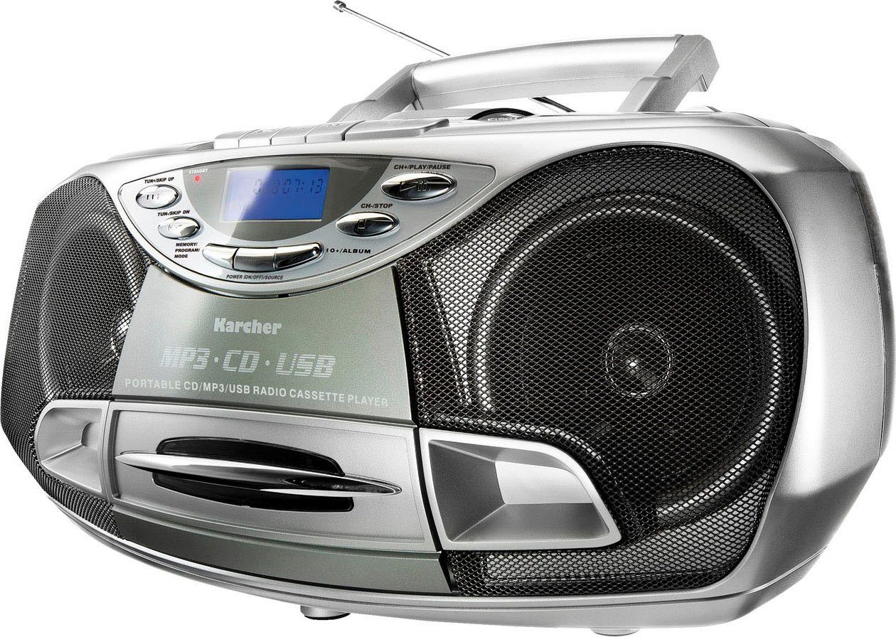 Karcher RR 510 Boombox (FM-Tuner, CD-Player, USB-Anschluss, Kassettenplayer, Radio mit Senderspeicher)