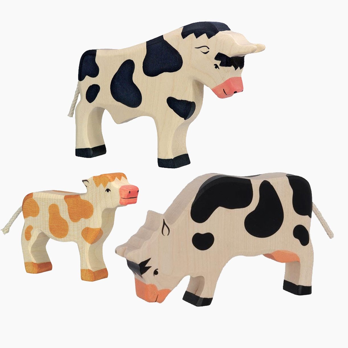 Holztiger Spielwelt Tierset Rind Kuh und Kalb, (packung, 3-tlg., 3er set), Wertvolle Handarbeit aus Europa