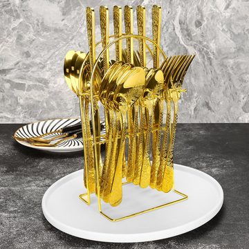 KingLux Besteck-Set 24teilig Gold Essbesteck Set mit Messer Gabel Löffel Spülmaschinenfest (24-tlg), 6 Personen, Edelstahl