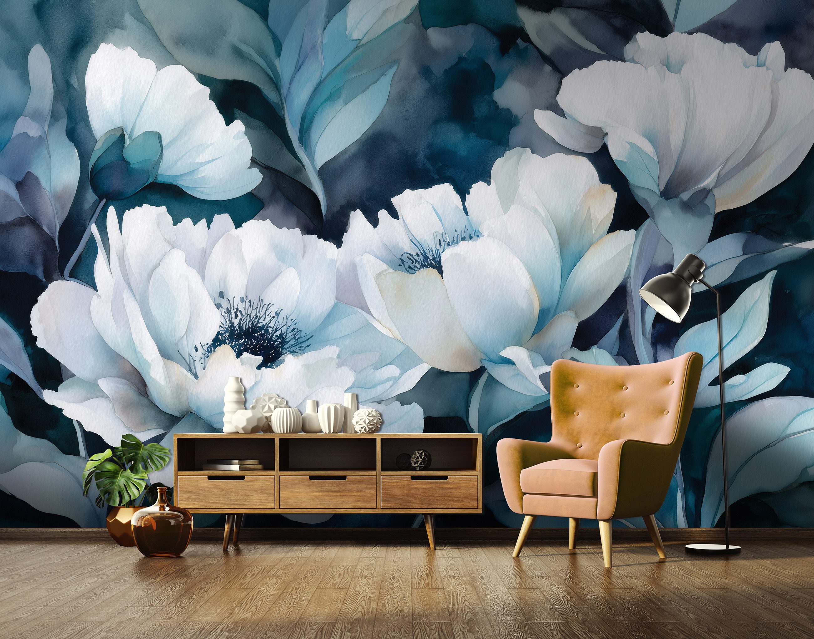 Wallarena Fototapete Blumen Blau Weiß Natur Vlies Tapete Wohnzimmer Schlafz günstig online kaufen