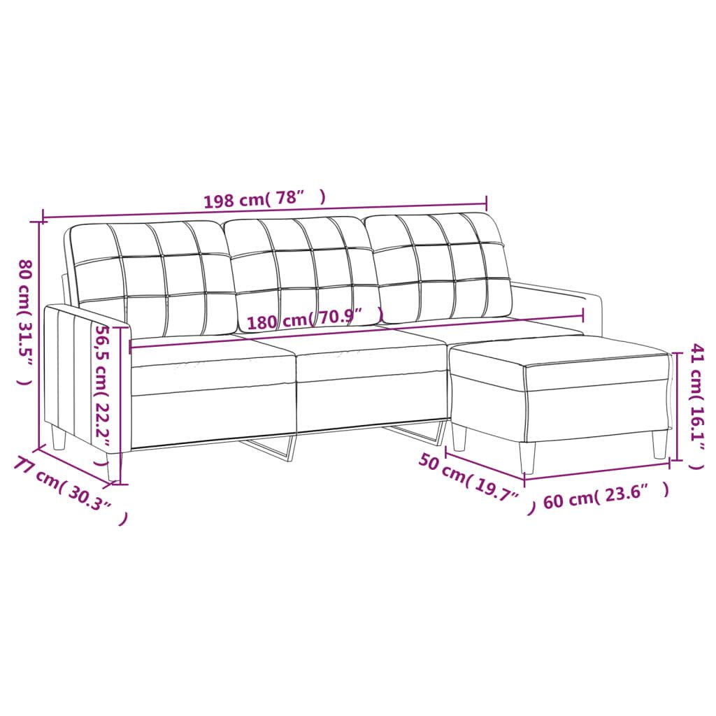 vidaXL Sofa, 3-Sitzer-Sofa mit Hocker Schwarz 180 cm Stoff
