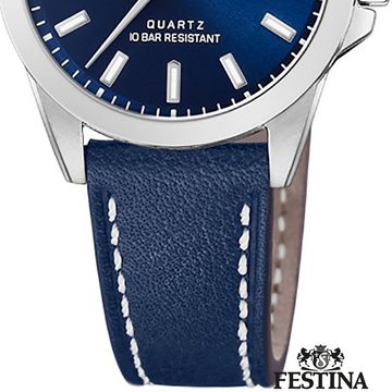 Festina Quarzuhr Festina Analog Damen Uhr F20456/3 Leder, Damen Armbanduhr rund, Lederarmband blau