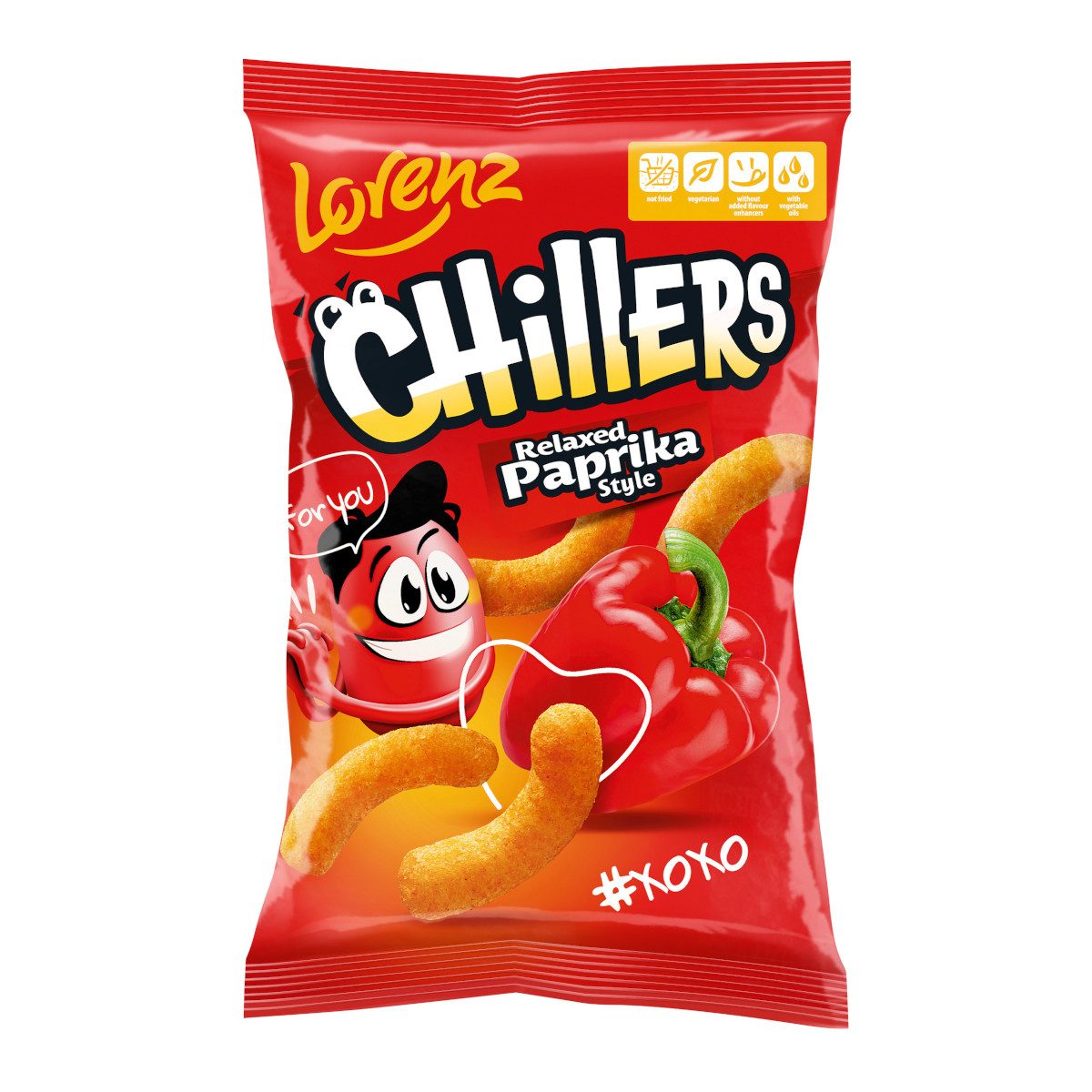 LORENZ Knabberei, Lorenz Chillers Paprika Style Jumbo Locken Mais-Snack Packung 70g
