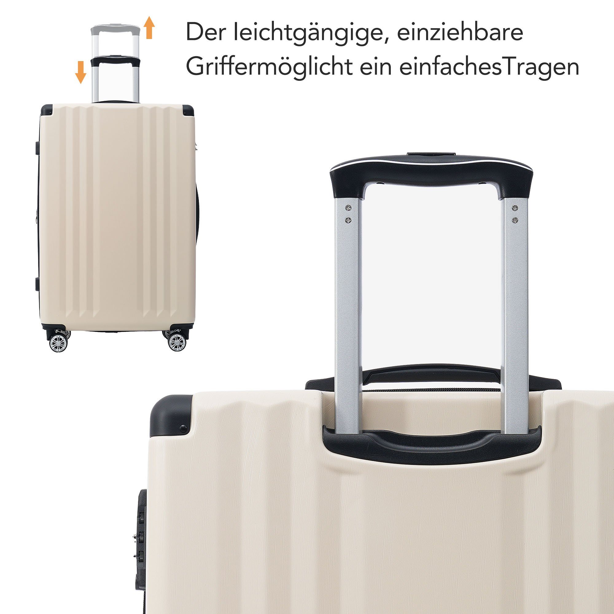 Ulife Trolleyset Zollschloss, Reisekoffer ABS TSA Rollen, 4 (3 tlg) Hartschalen-Koffer Cream