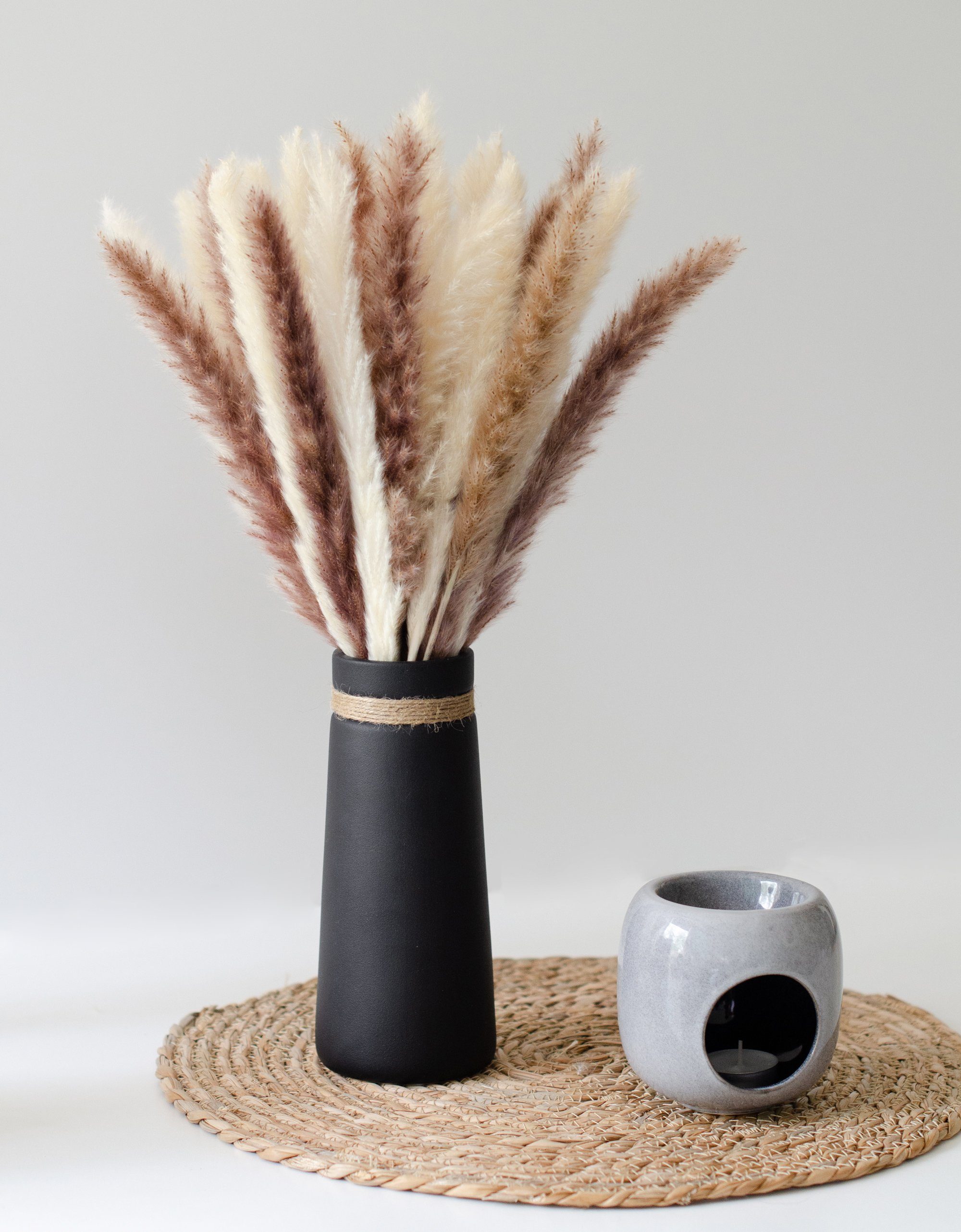 flature Tischvase Keramik Vase Schwarz Boho Style - für Pampasgras und Blumen