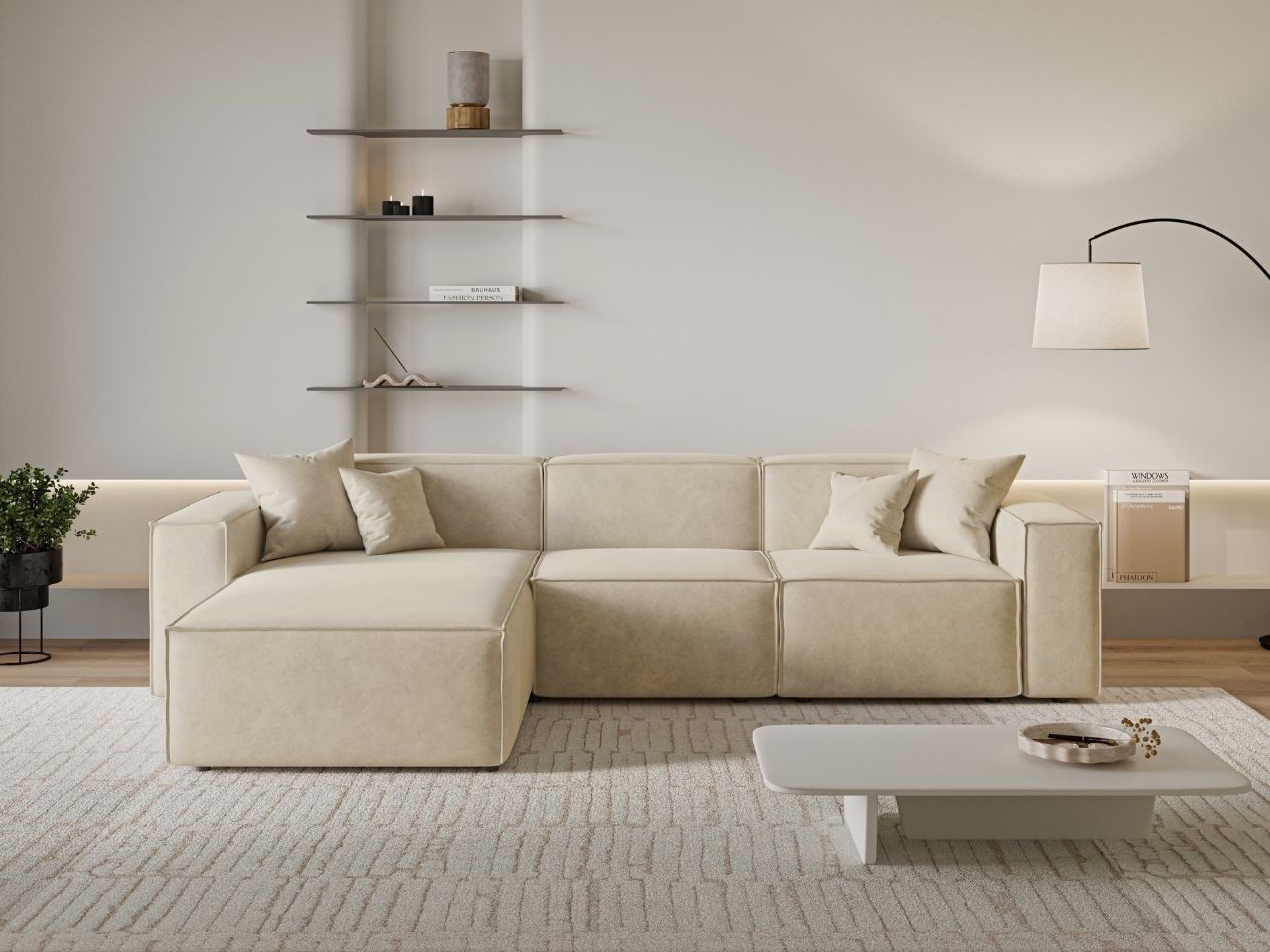 GrainGold Ecksofa L-Form Arizona L, Set, Wellenfederkern, HR-Schaum, Freistehendes