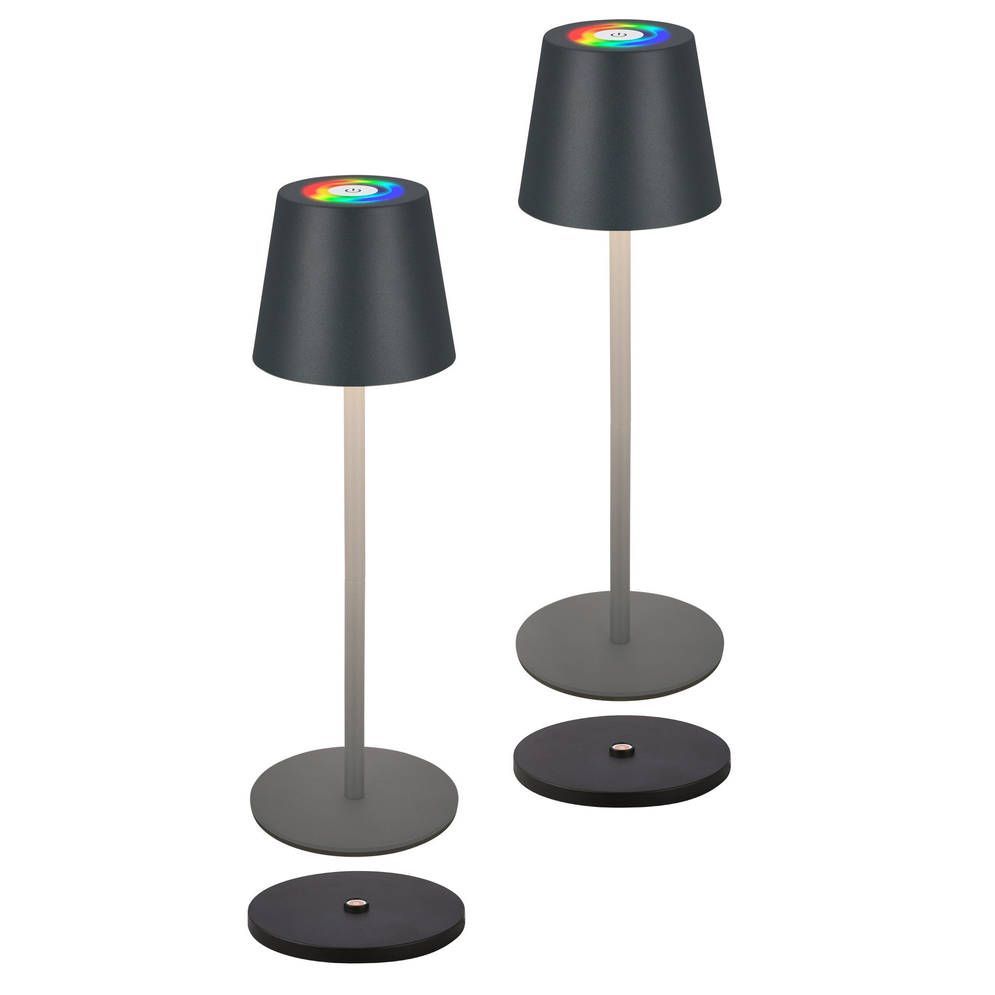 Briloner Leuchten LED Tischleuchte Akku Tischlampe kabellos mit Ladestation IP44 Outdoor/Indoor, 2 Stück, LED fest integriert, Warmweiß, RGB, Wohnzimmer, Schlafzimmer, Ladestation, Terrasse, Garten, Balkon