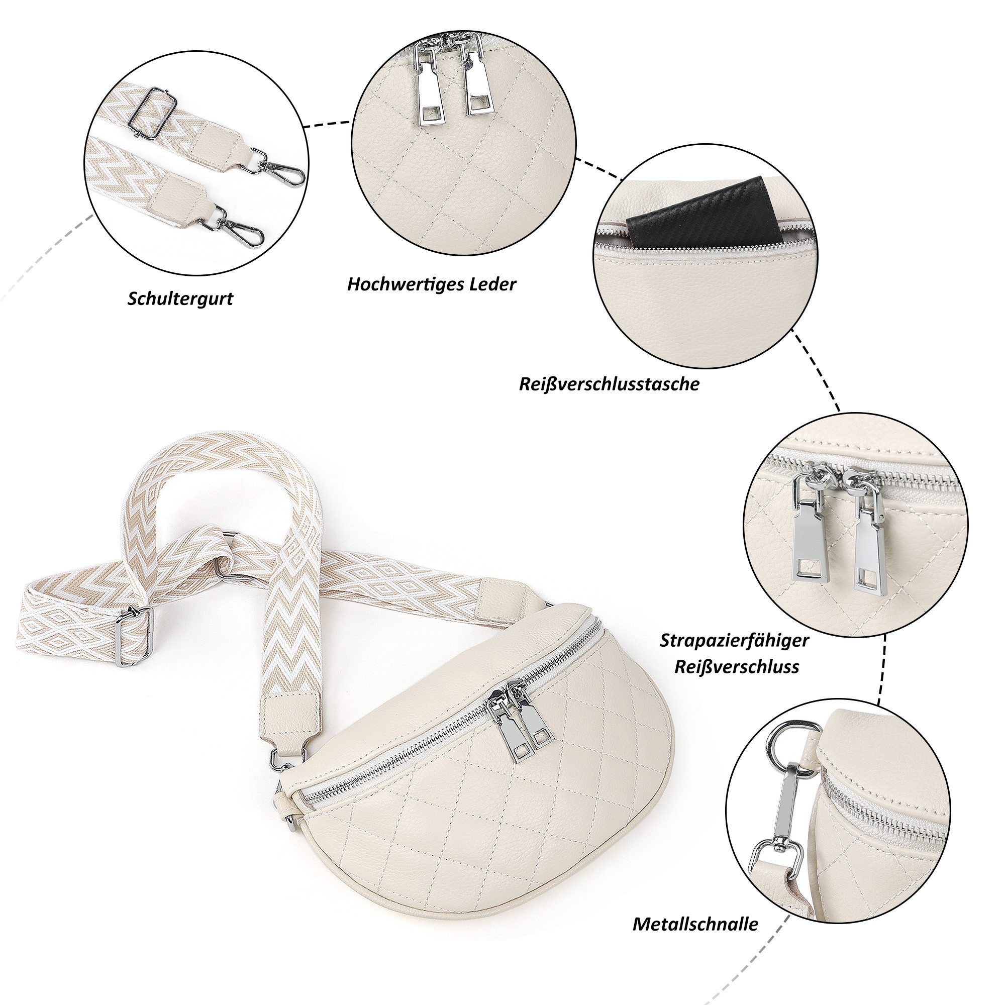 TAN.TOMI Schultertasche Bauchtasche Damen Stylisch Umhängetasche Crossbody Bag Gürteltasche, Damen Breiter Gurt Leder, Geschenke für Frauen in schlichter Optik – Bild 4 von 5