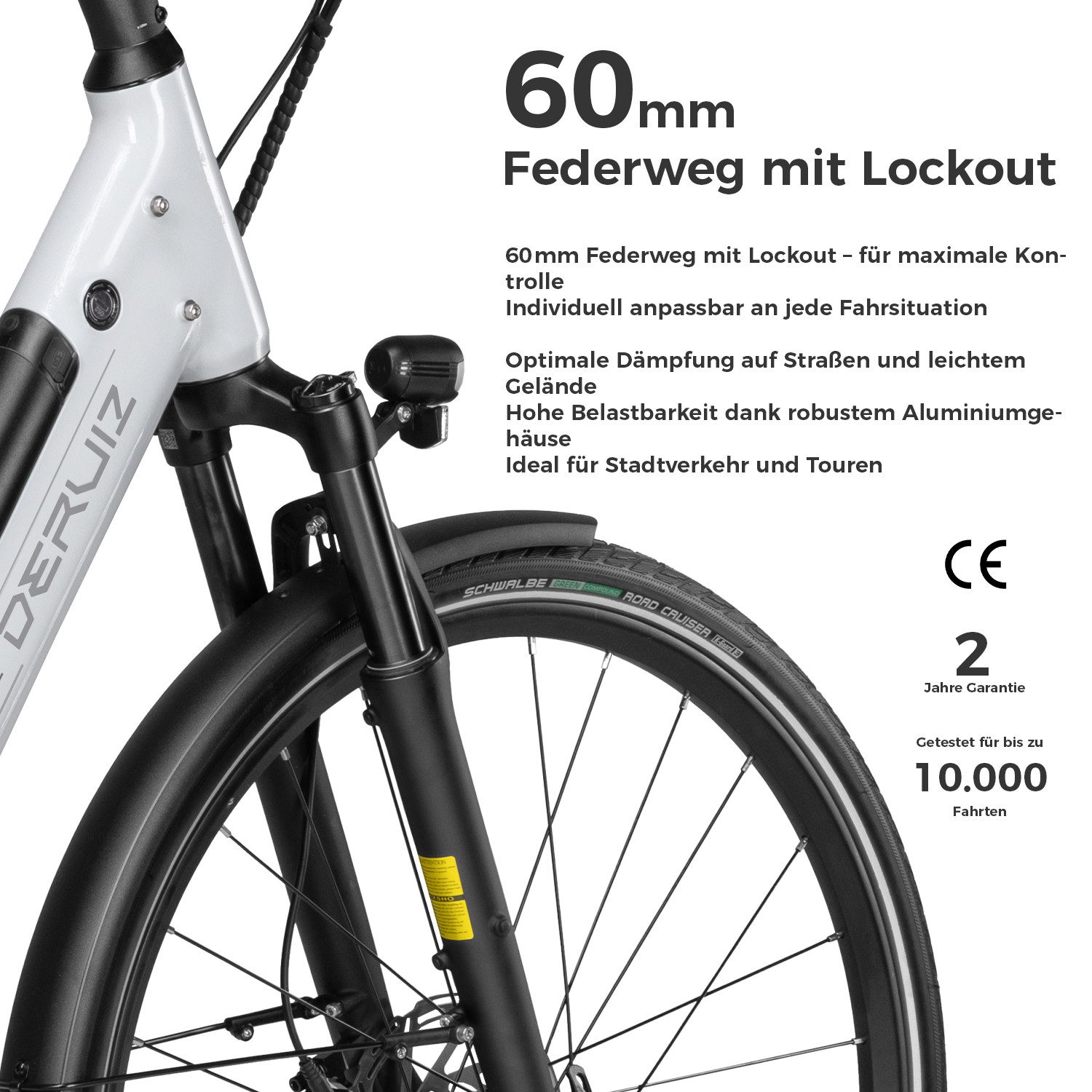 DERUIZ E-Bike Cityrad 28 Zoll, Quartz/Quartz SUV, 160km, Bluetooth & APP, Tiefeinsteiger, 8 Gang SHIMANO Altus RD-M310 Schaltwerk, Kettenschaltung, Heckmotor, 644 Wh, (Federgabel mit Lockout, Farb-LCD-Display, Drehmomentsensor), nur ca. 20kg, Elektrofahrrad für Damen und Herren, Hydr. Bremse