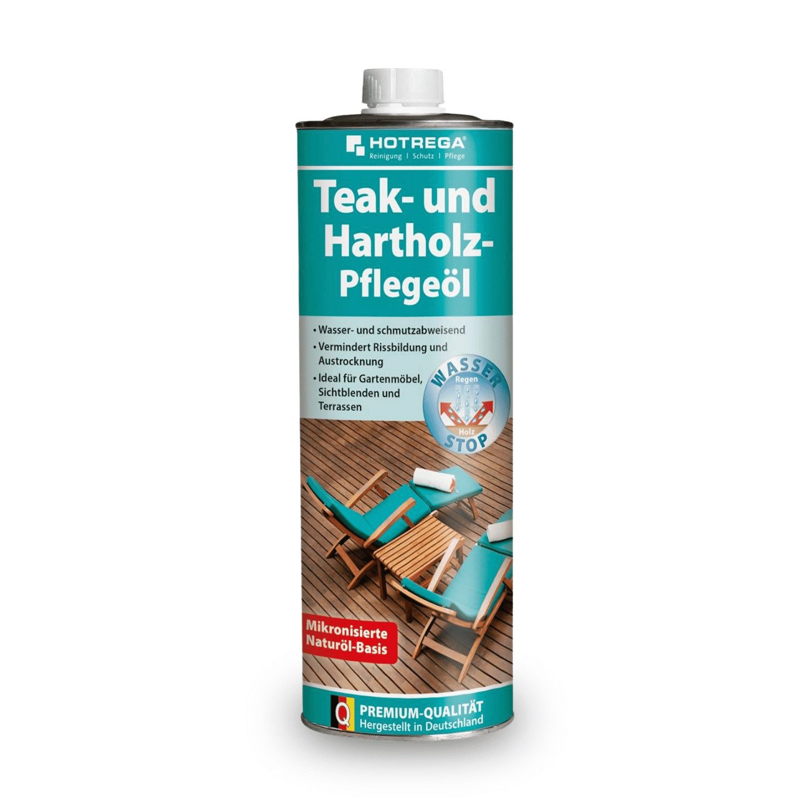 HOTREGA® Teak & Hartholz Pflegeöl Teakholz Terrasse Möbel Edelholz Pflege 1L Pflegeset