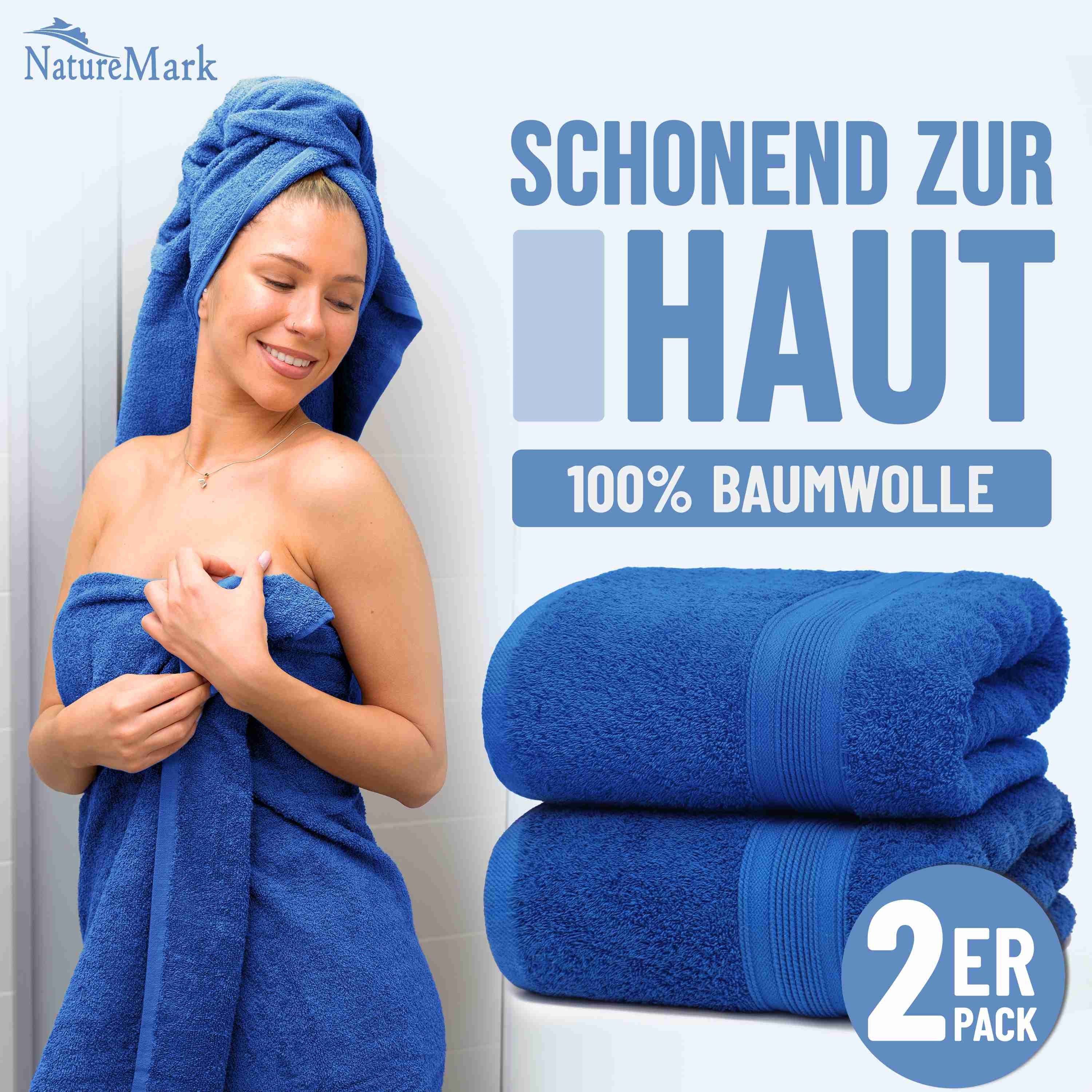 NatureMark Badetuch 2er-Set Frottier Badetücher 100x150cm, 100% Baumwolle ( günstig online kaufen
