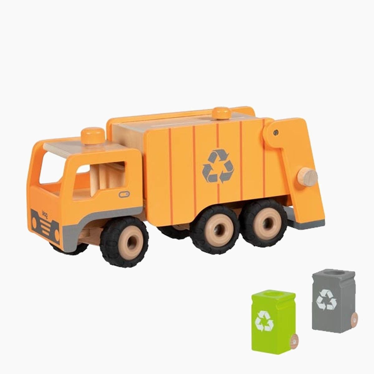 goki Spielzeug-Müllwagen Müllwagen Eco, (Packung, 3-tlg., 3 er set), mit Gummibereifung und Ausschubfunktion