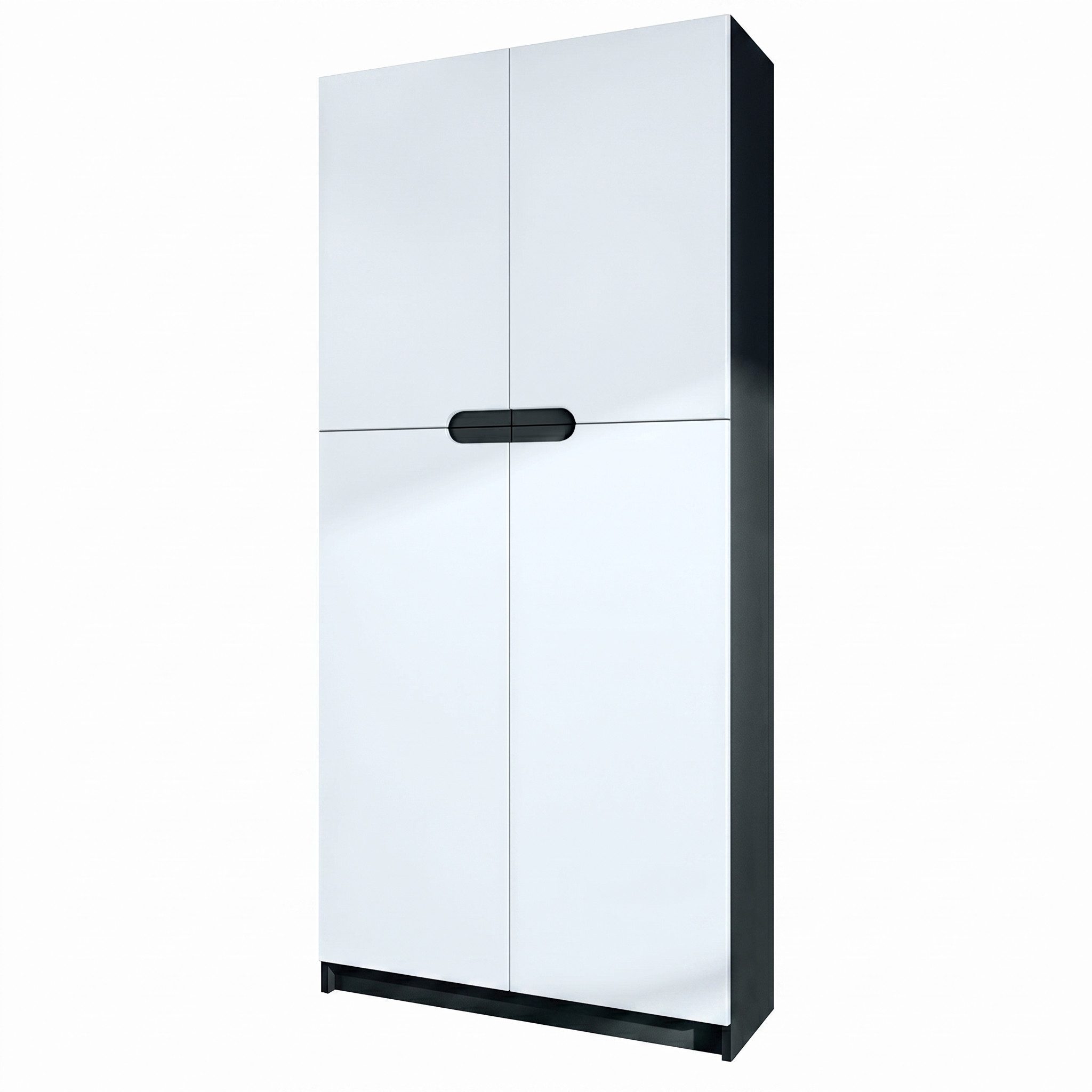 Vladon Aktenschrank Logan (Aktenschrank, mit 5 Fächern und 4 Türen) Schwarz matt/Weiß matt (82 x 184 x 37 cm)