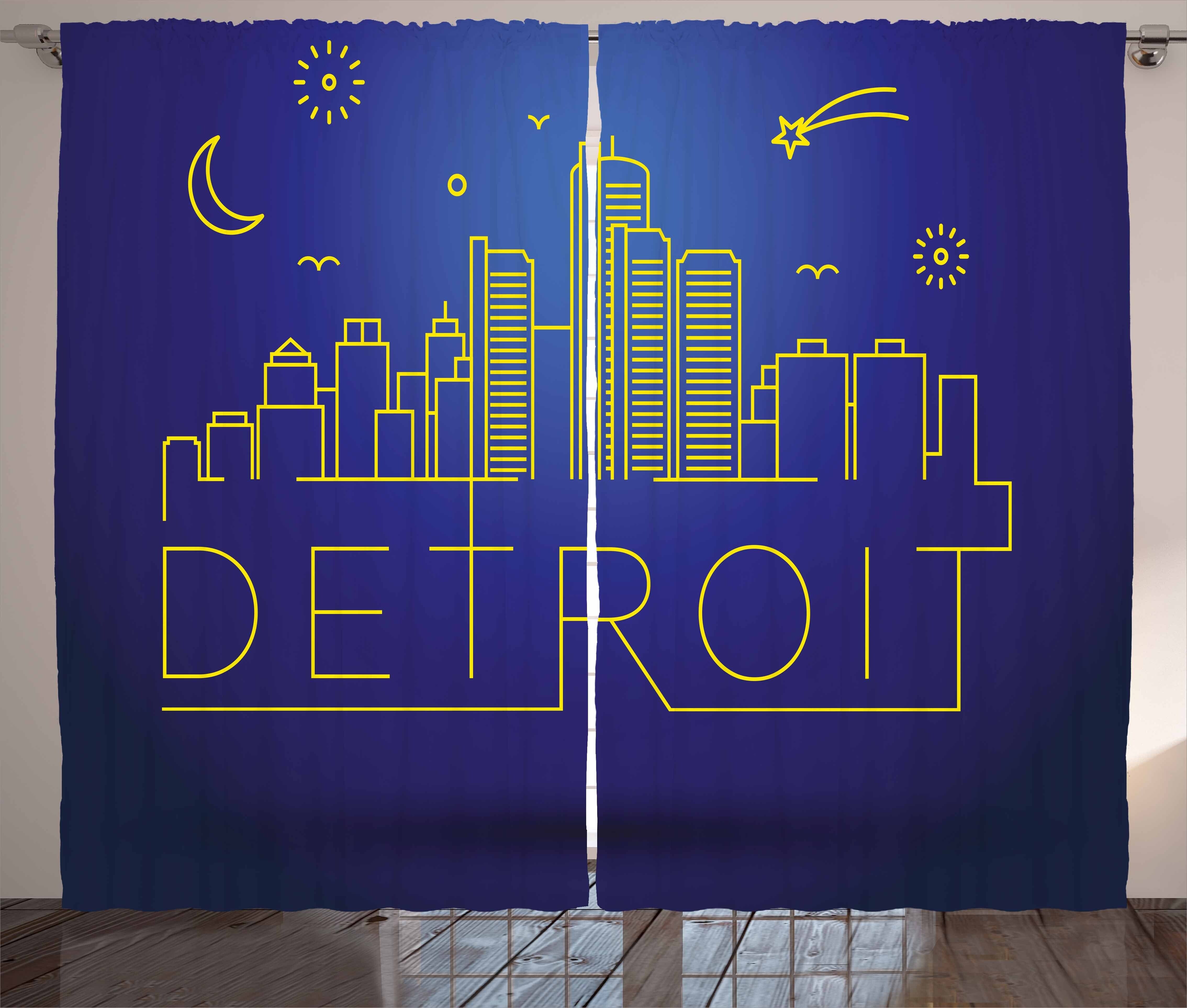 Vorhang Gardine Kräuselband Detroit Abakuhaus, Sky Stadt Schlaufen und Schlafzimmer Grafik View mit Haken,