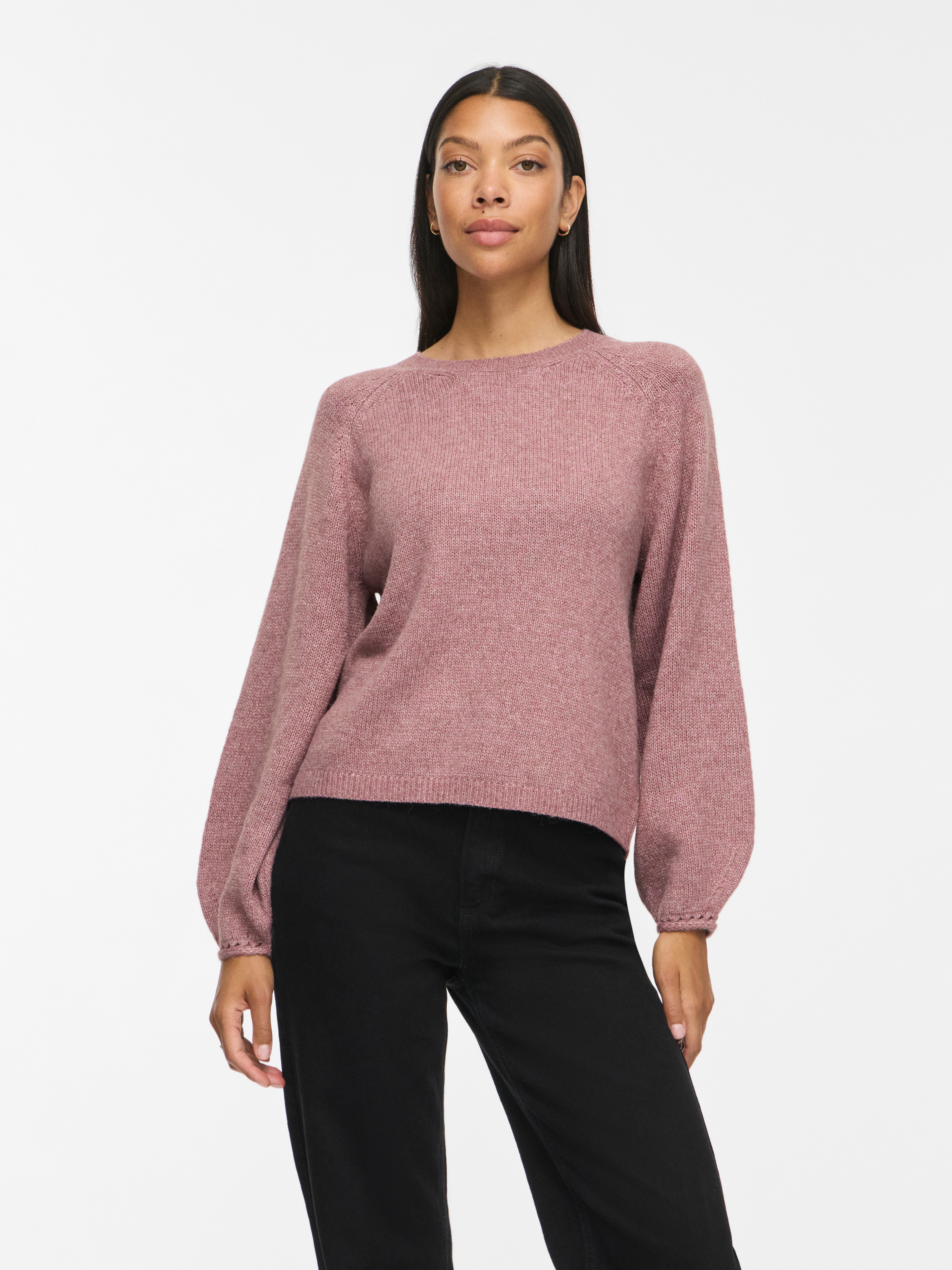 Vila Strickpullover VISAPNA O-NECK L/S KNIT TOP/PB/1 mit Rundhalsausschnitt, aus Strick, Regular Fit