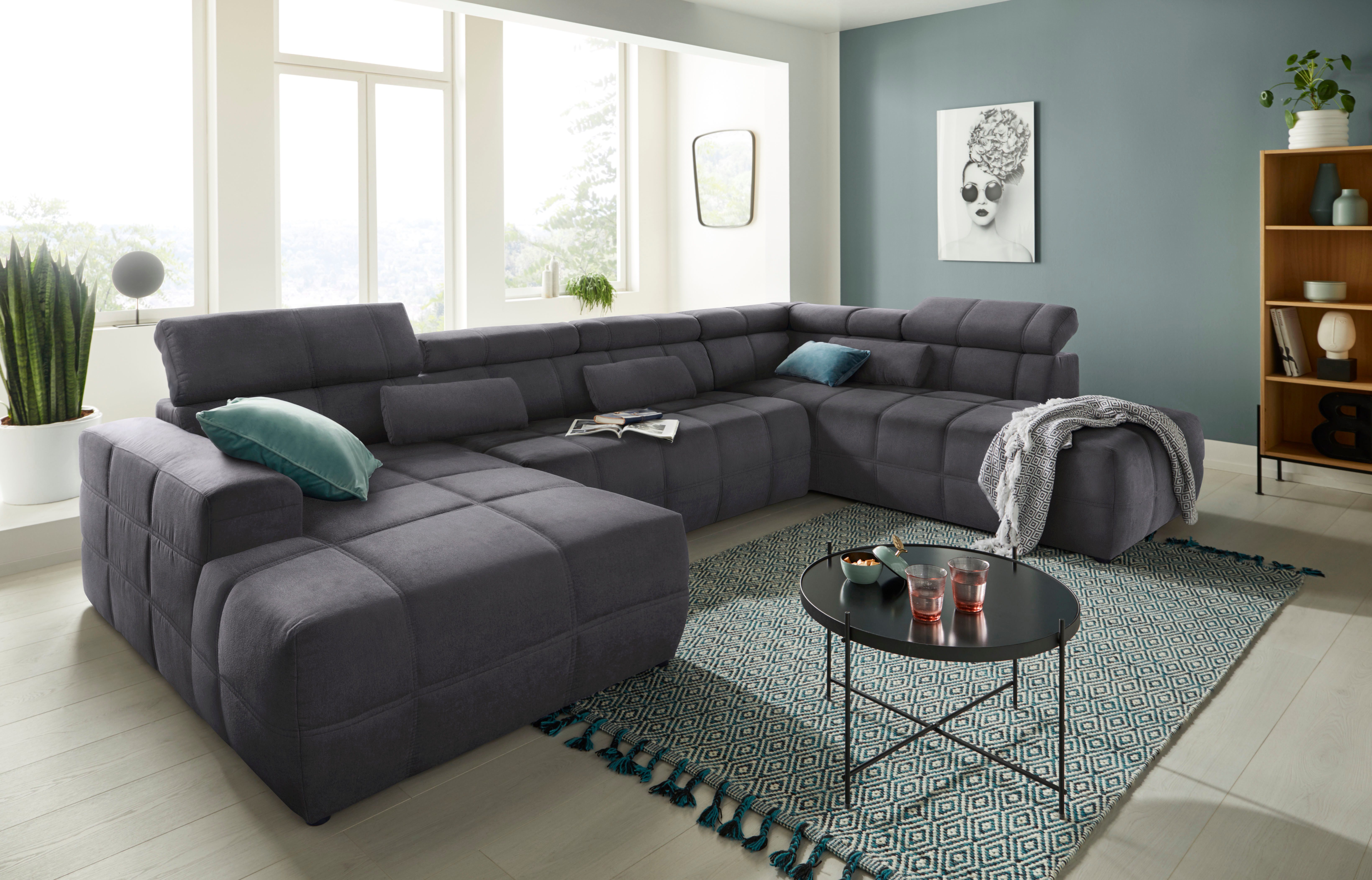 DOMO collection Wohnlandschaft Brandon, whlw. mit Sitztiefenverstellung, inkl. Nierenkissen, mit Kopfteilverstellung, wahlweise Sitztiefenverstellung, U-Form
